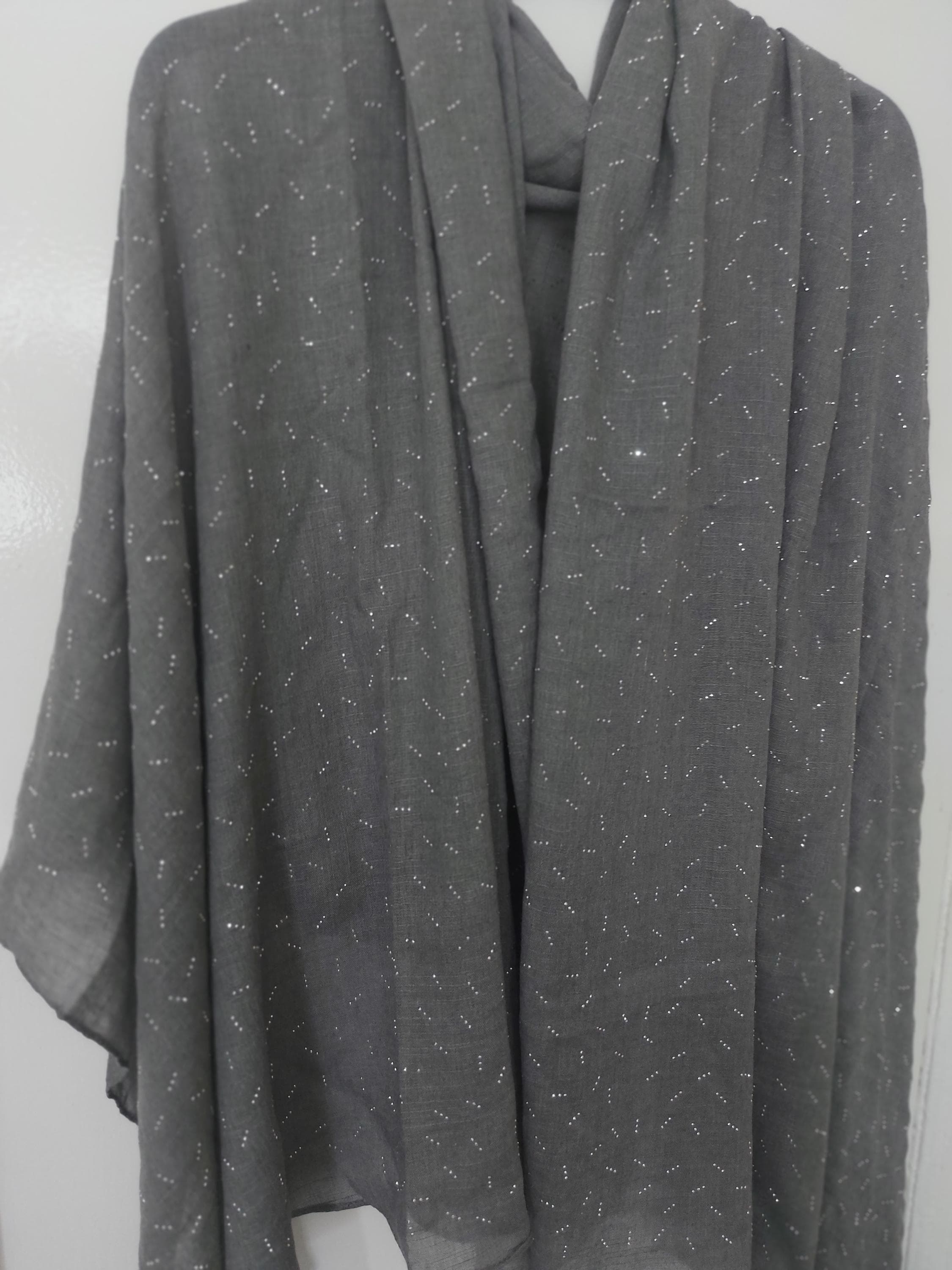 Luxury Wide Grey Shimmer Hijab Scarf with Silver Sparkle, Soft Lightweight Shawl, Evening Wrap, Wedding Stole, Modest Headscarf for Women - image 5
