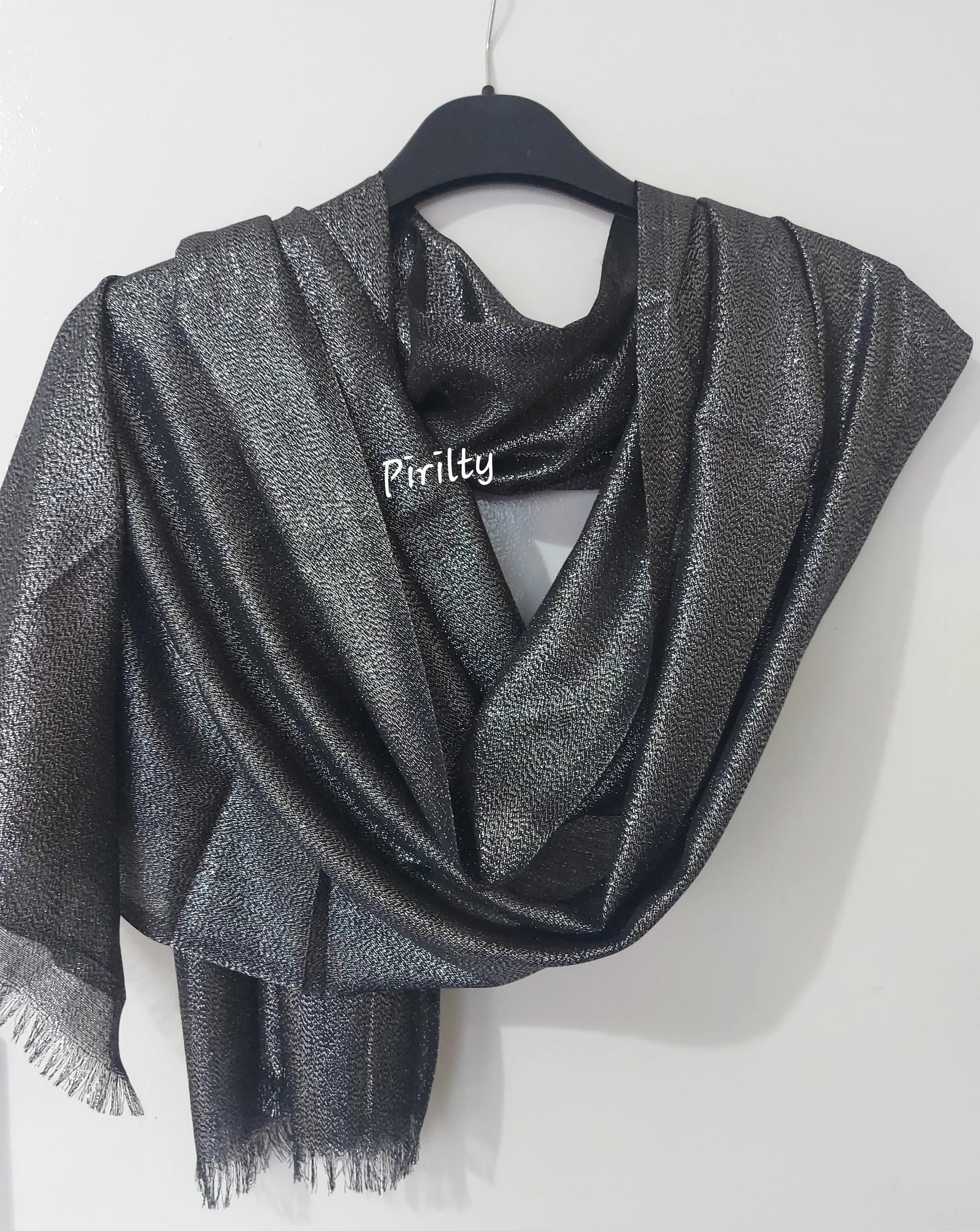 Wedding-Prom Black Shimmer Cape-Shrug, Bridal Lurex Shawl Fringe Hijab, Bridesmaid Shoulder Wrap Soft Large Dark Mesh Scarf Elegant Wrap