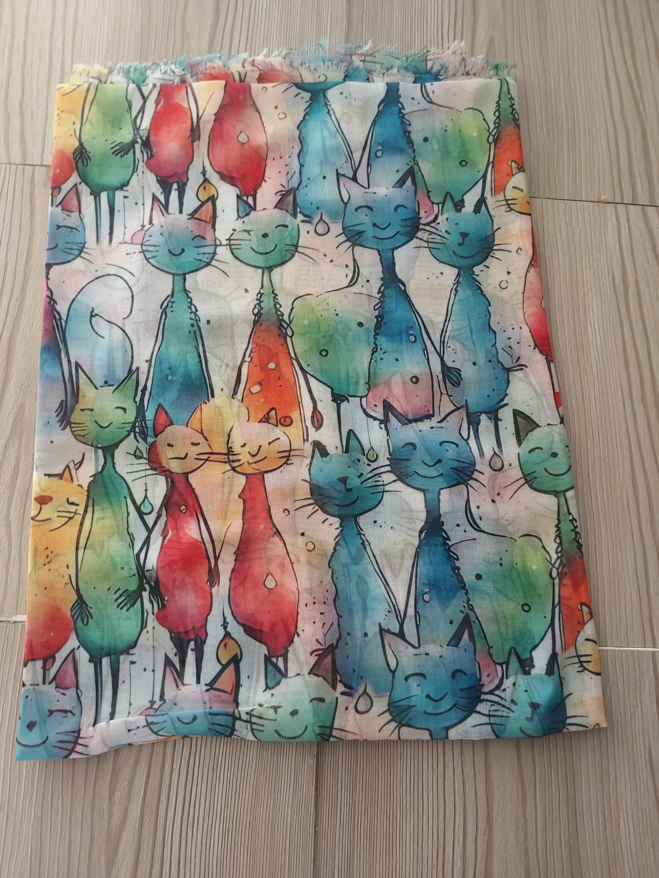 Soft Cute Cat Print %50 Cotton Scarf,Sensitive Skin Neckerchief, Cozy Animal Lovers Accessory, Unique Cat Lover Gift, Women Fashion Wrap - image 5