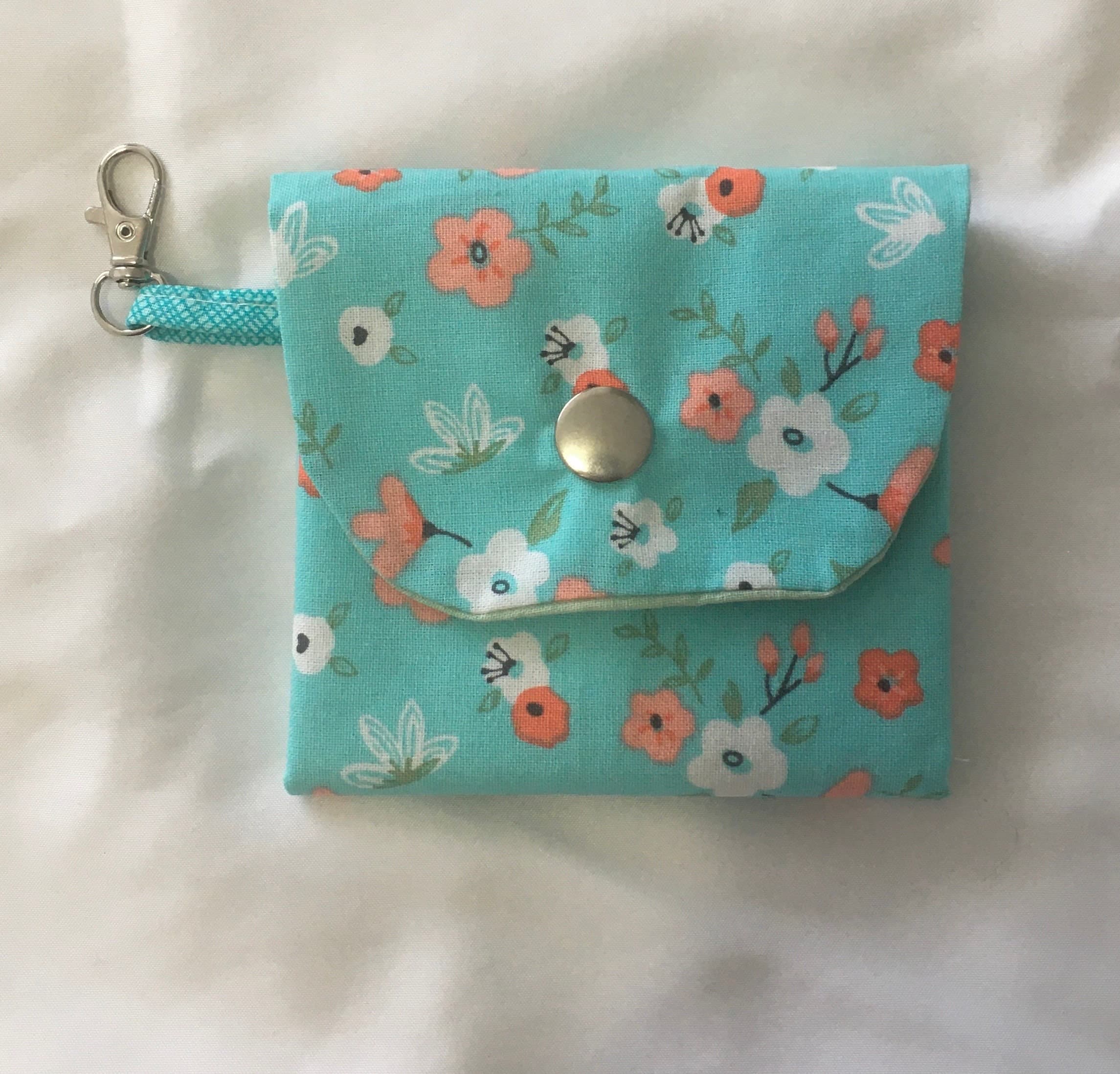 Floral Cotton Coin Wallet, Snap Closure Kids Card Holder