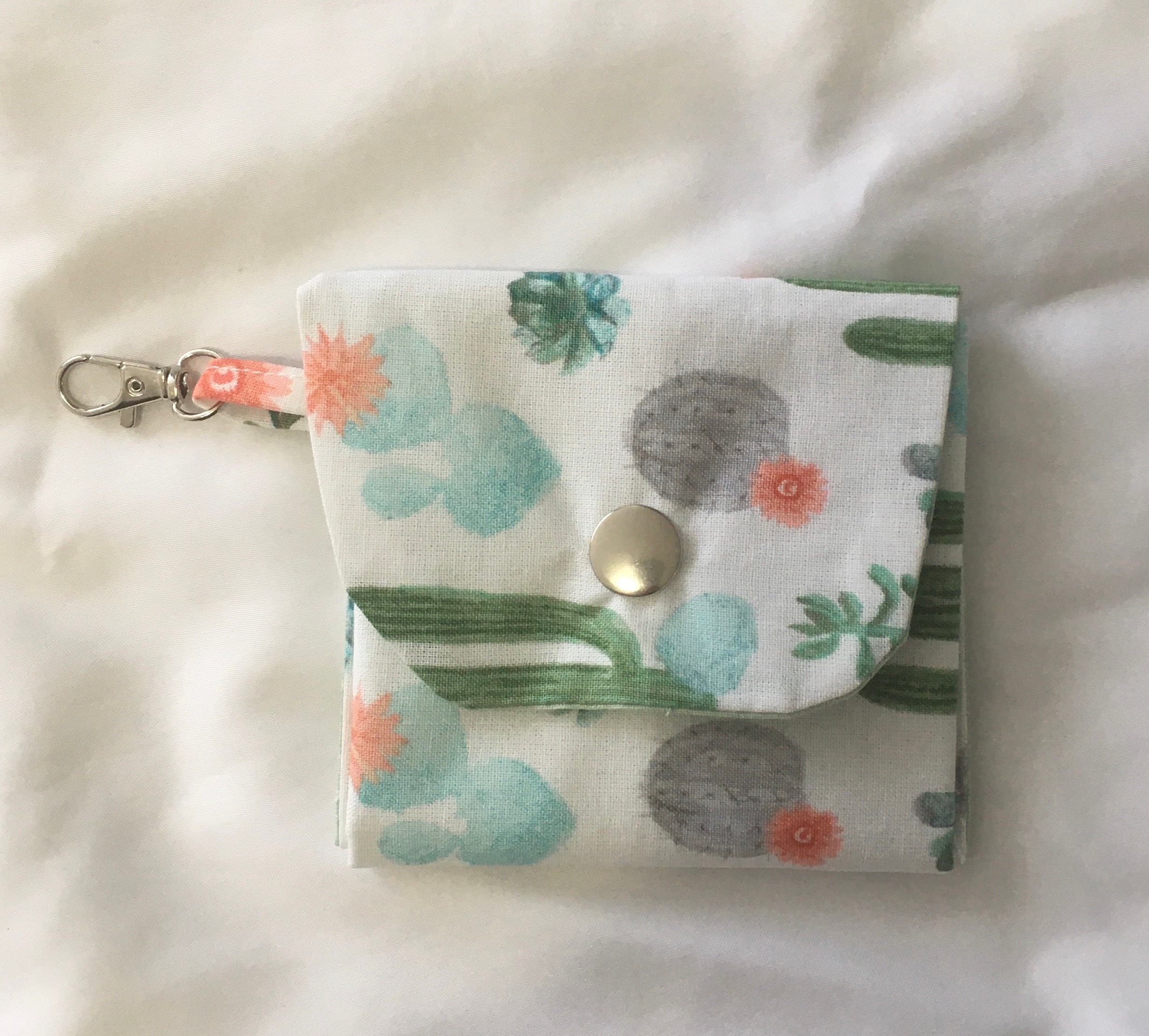 Cactus Print Coin Wallet, Snap Closure Cotton Card Holder for Kids