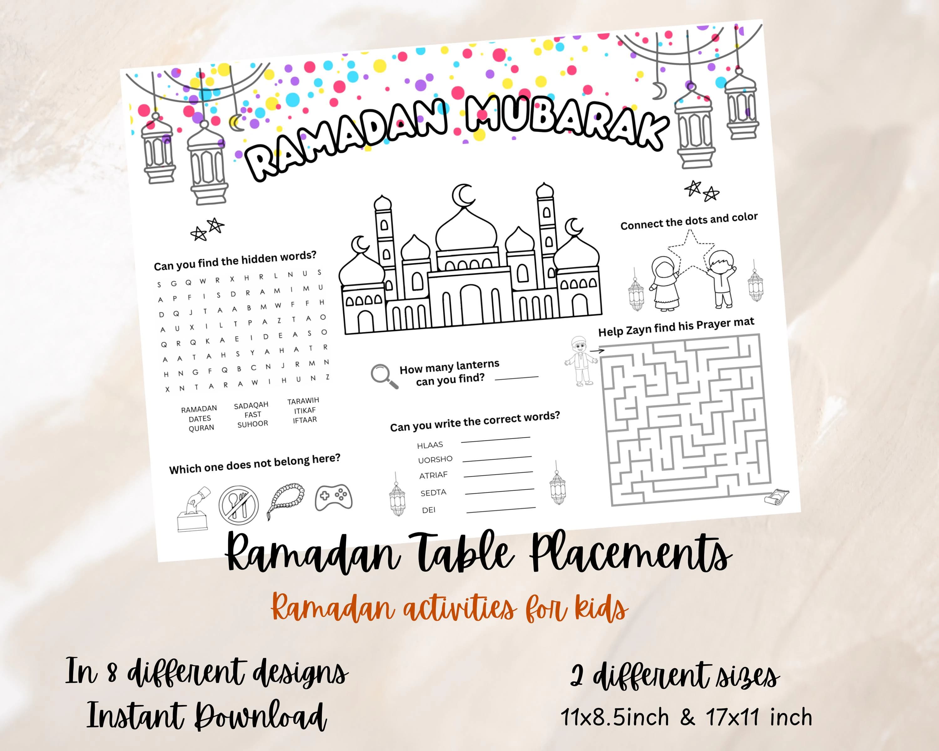 Ramadan Table Placement Activities for kids,Ramadan Activities for kids,Ramadan kids party,Ramadan goodie bag item,Ramadan favors,