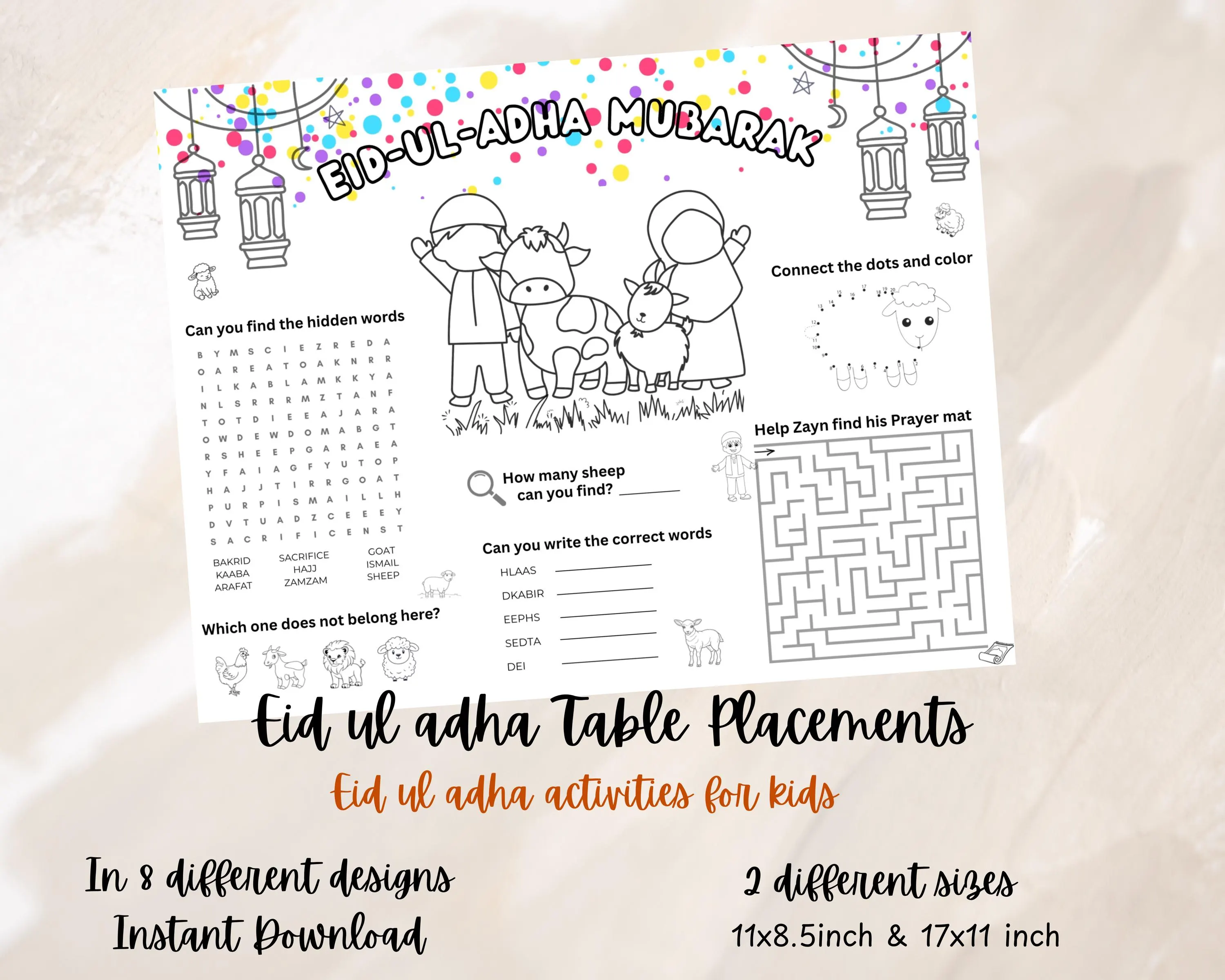 Eid ul Adha Table Placement Activities for kids,Bakrid Activities for kids,Eid ul adha activities for kids