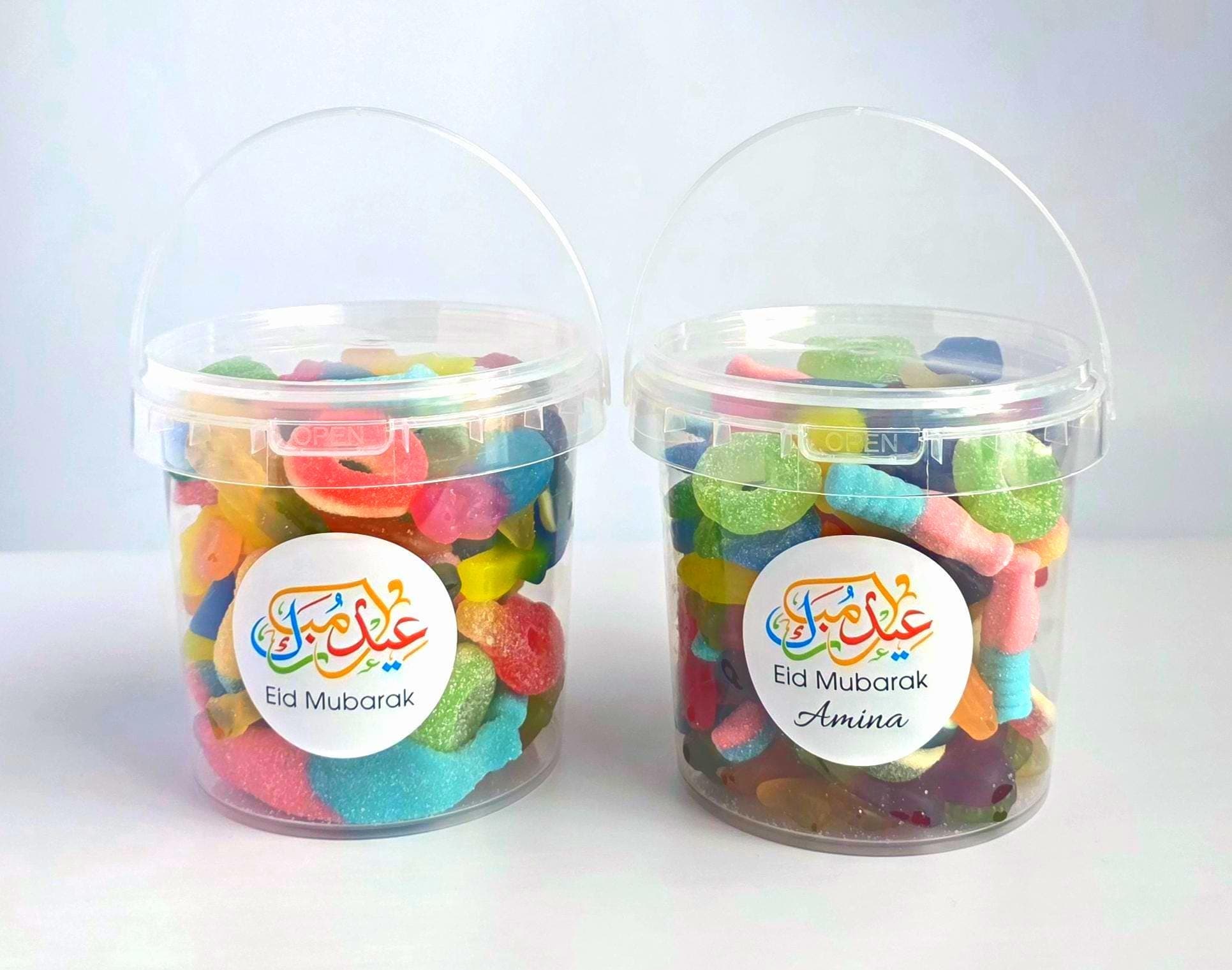Eid and Ramadan Mubarak Sweet Buckets | 650g Mixed Halal Sweets Gift | Ramadan Treat Box | Eid Gifts For Kids And Family