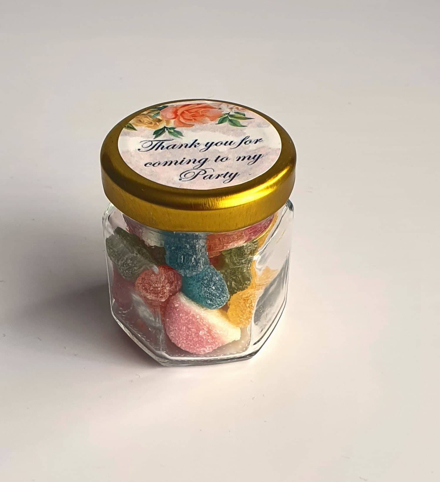 Personalized Hexagonal Halal Sweets Jar, Party Favor