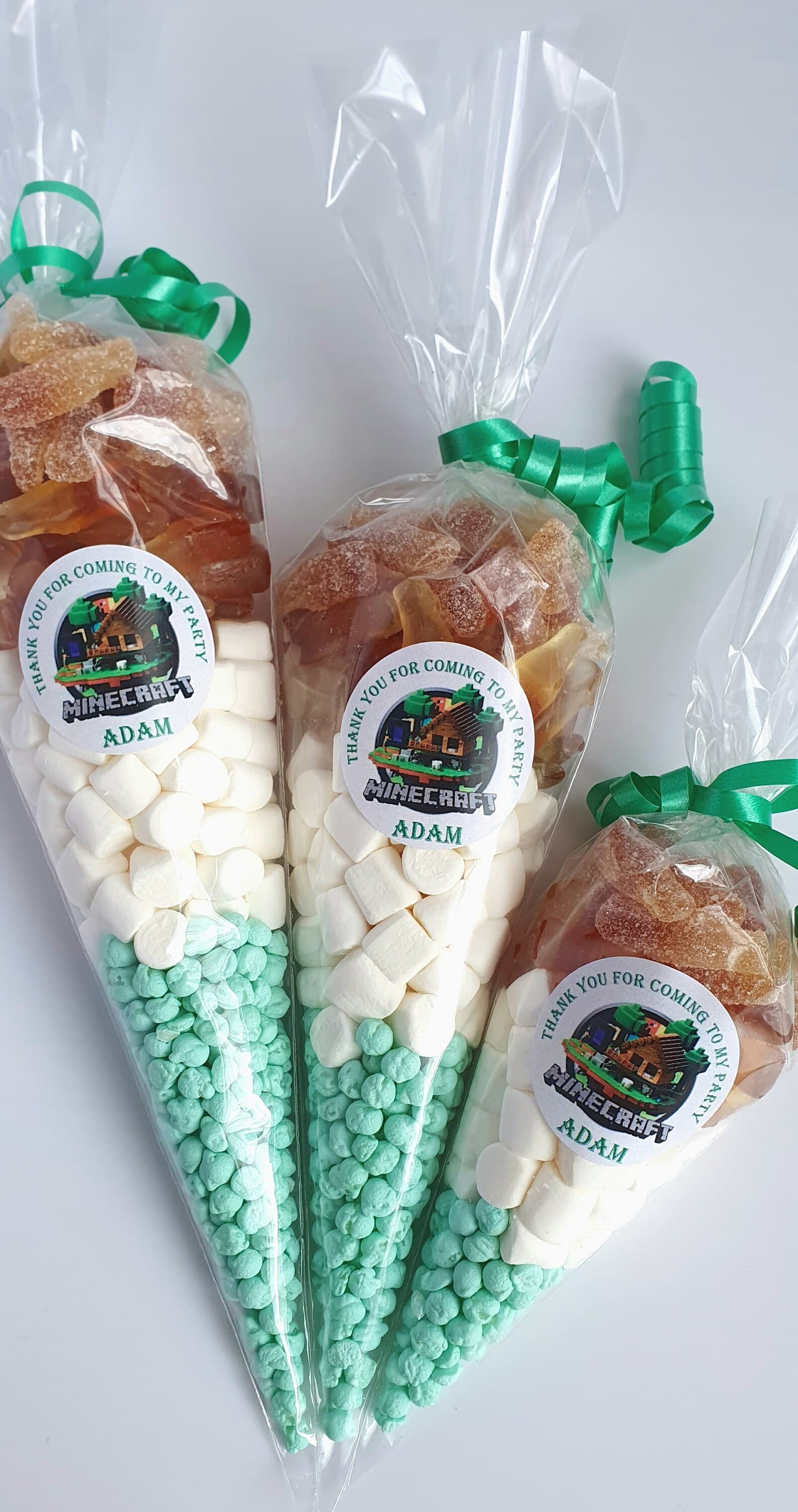 Personalised Pre Filled Halal Minecraft Theme Sweet Cones | Sweet Cones for Parties | Birthday Sweets | Green and Brown Sweets | Events - image 4