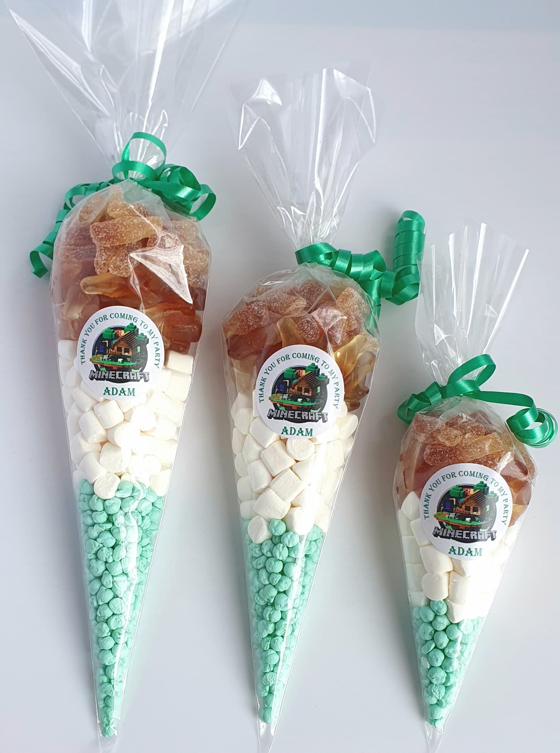 Personalised Pre Filled Halal Minecraft Theme Sweet Cones | Sweet Cones for Parties | Birthday Sweets | Green and Brown Sweets | Events - image 3