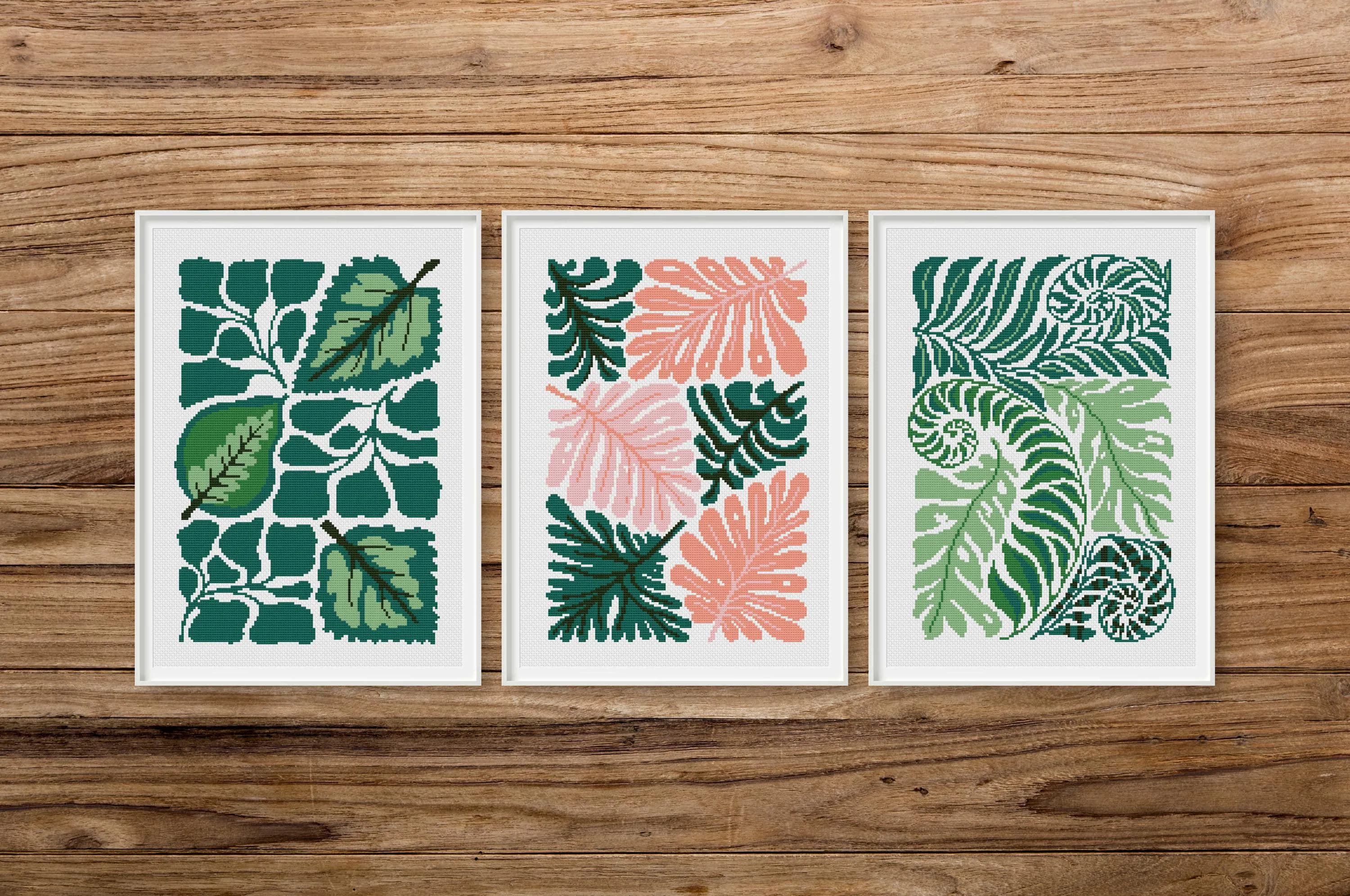 Jungle Floral Cross Stitch Pattern Set | Tropical Leaves (PDF Pattern)