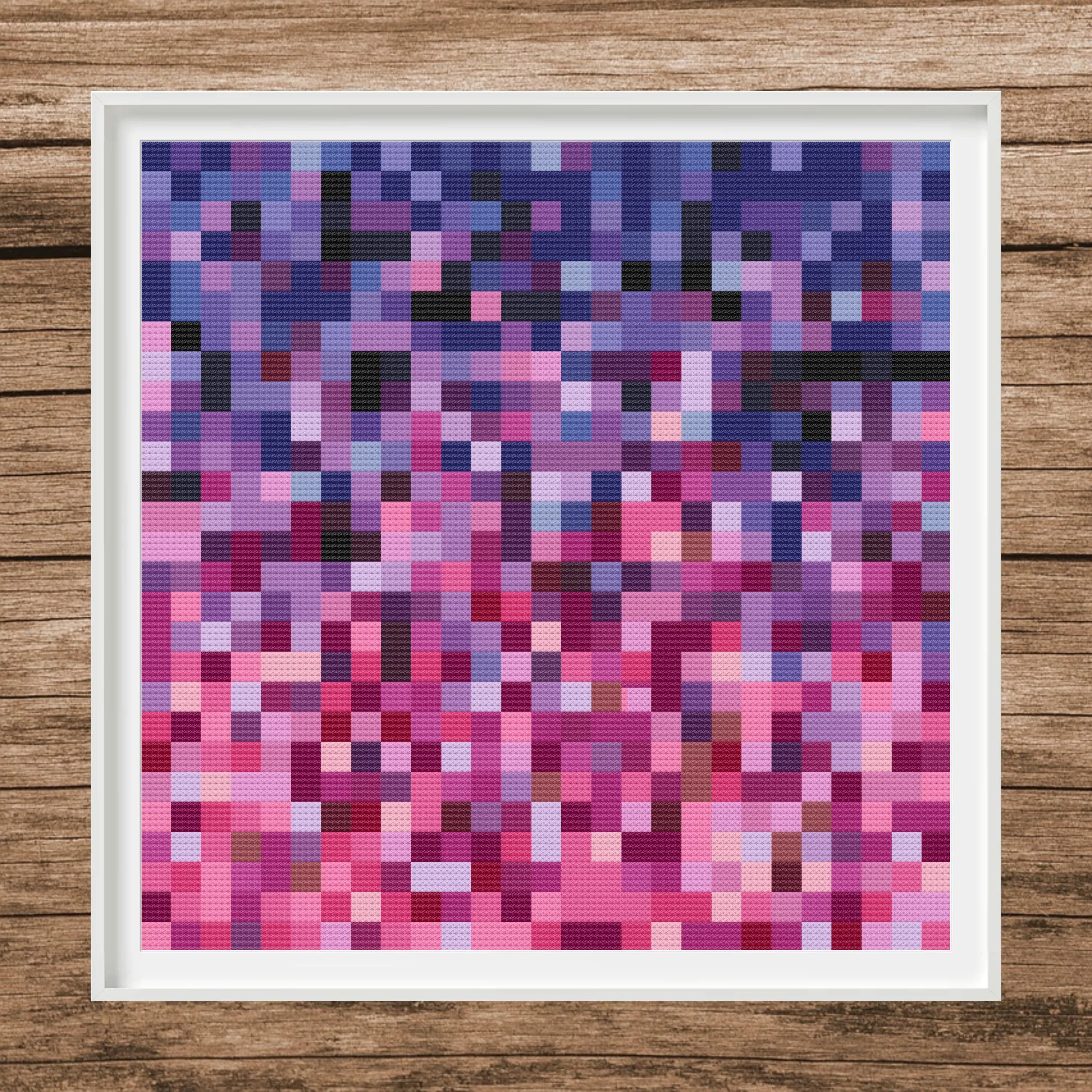 Violet Squares Cross Stitch Pattern | Modern Pixel Art (PDF Download)