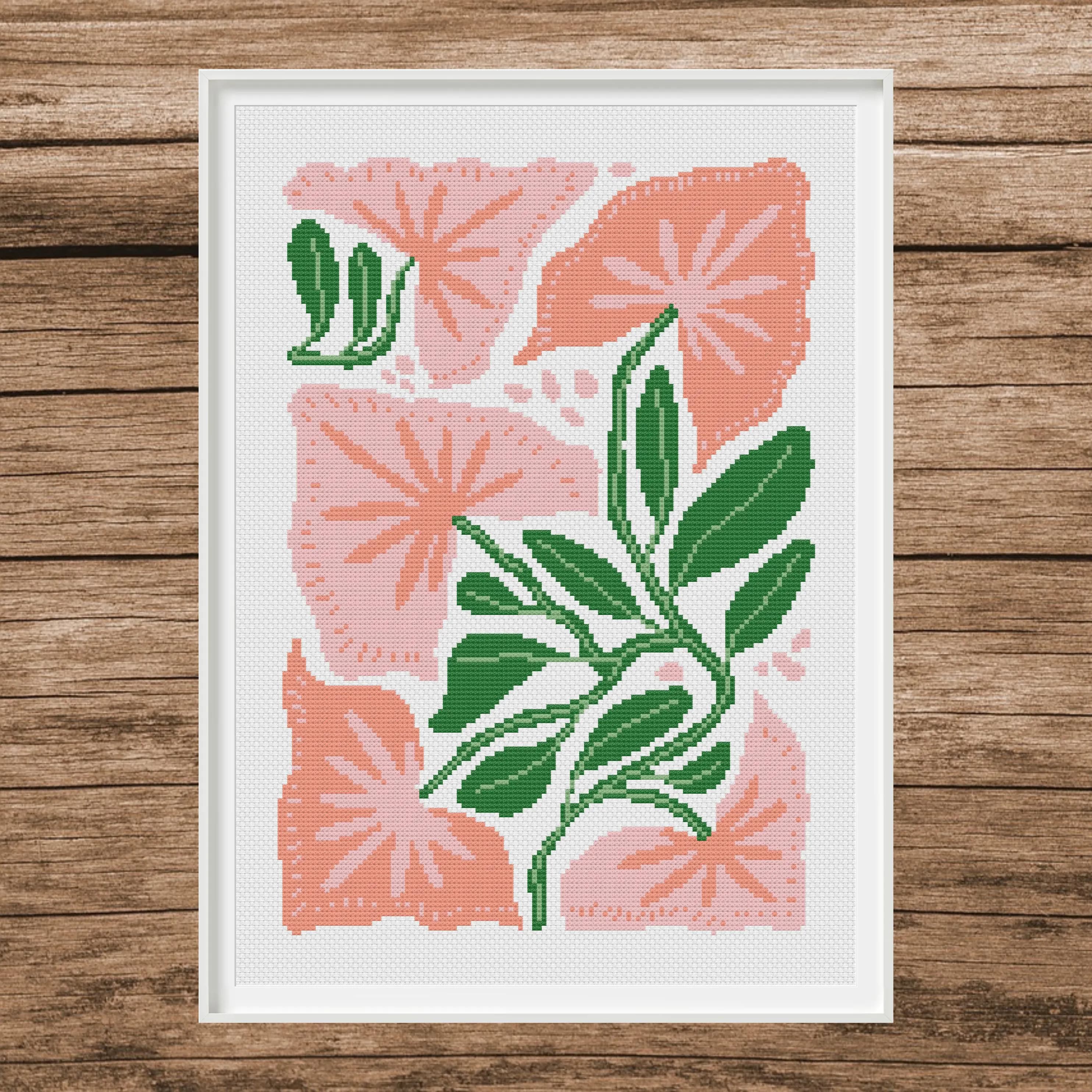 Jungle Floral Cross Stitch Pattern Set | Tropical Leaves (PDF) - image 3