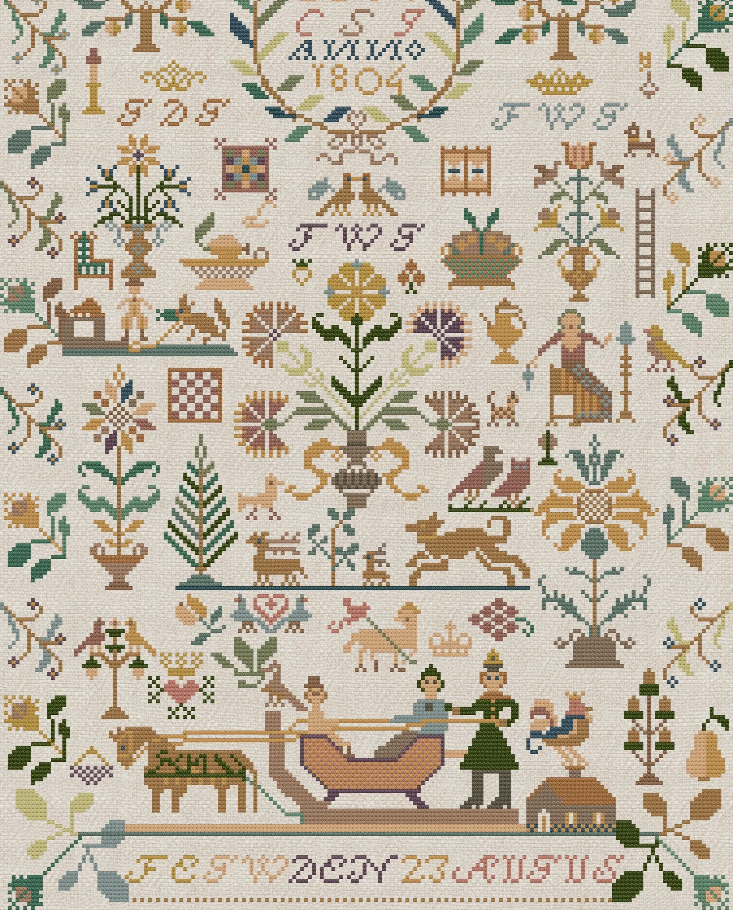 German Sampler 1806 Antique Reproduction Cross Stitch Pattern, Historical Folk Art Embroidery, PDF Chart, Pattern Keeper & Saga Ready - image 4
