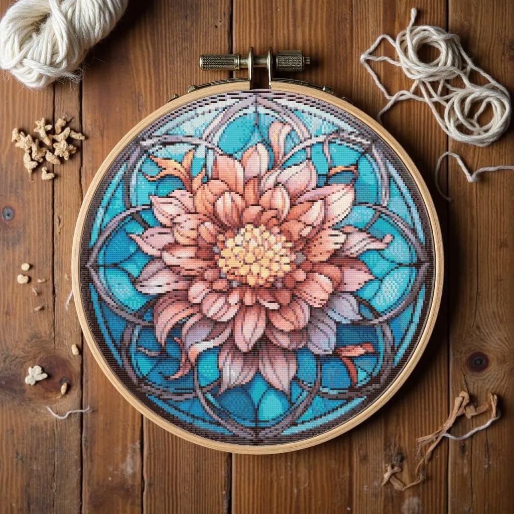 Stained Glass Dahlia | Counted Cross Stitch Pattern | Botanical | Instant download | PDF | Pattern Keeper | Cross Stitch Saga