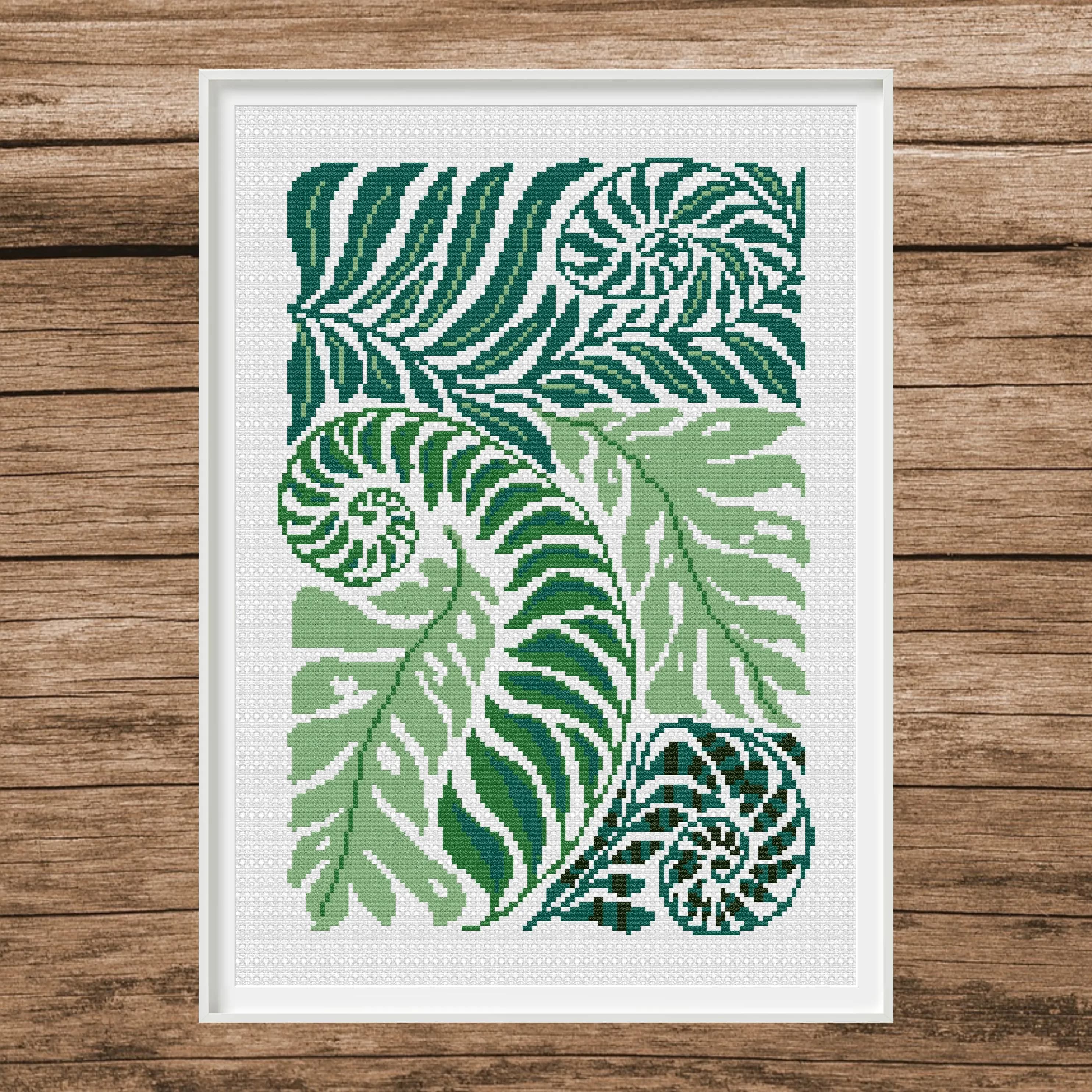 Jungle Floral Cross Stitch Pattern Set | Tropical Leaves (PDF Pattern) - image 5