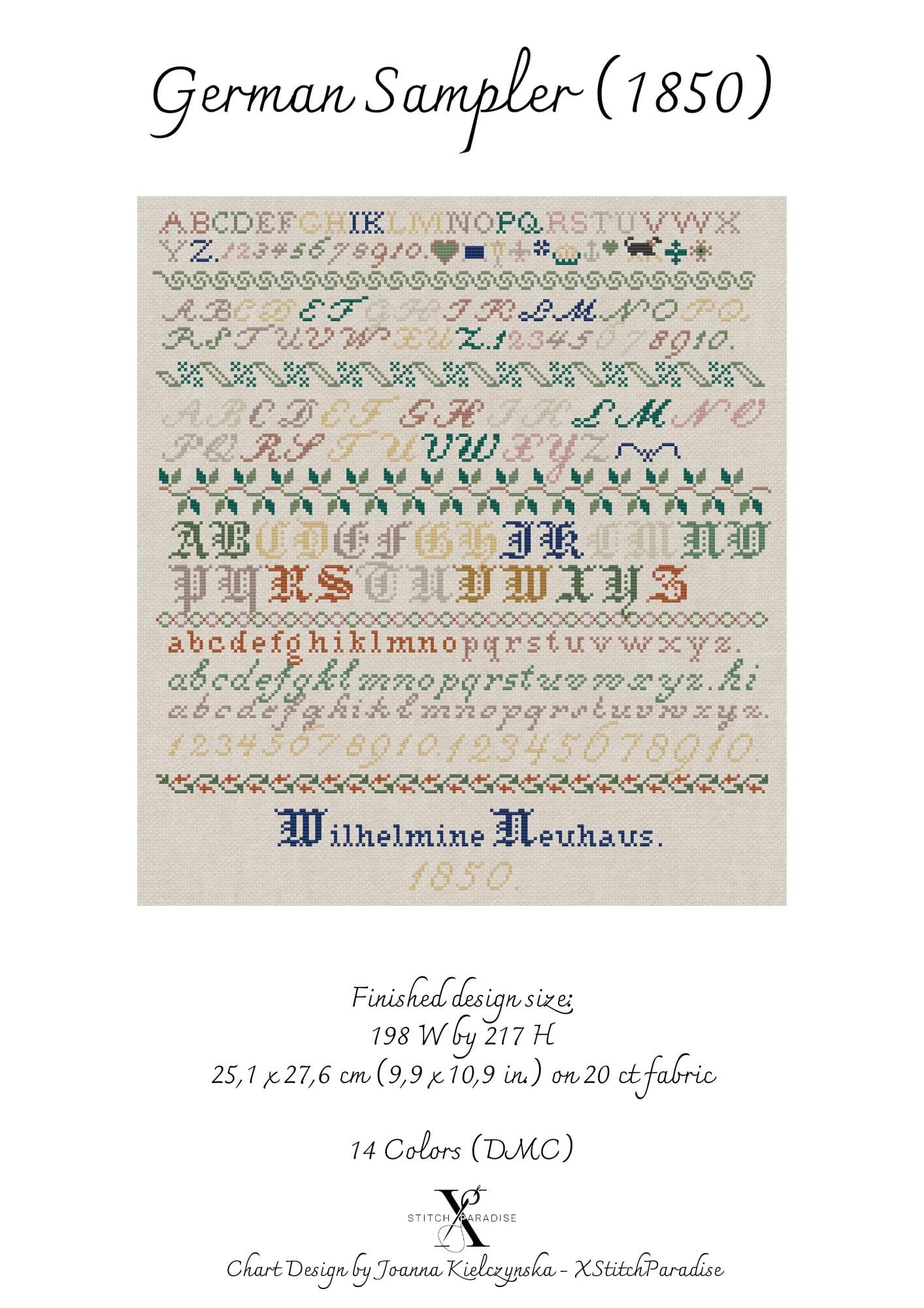 German Sampler 1850 | Counted Cross Stitch Pattern | Antique Sampler | Instant download| PDF| Pattern Keeper| Cross Stitch Saga - image 4
