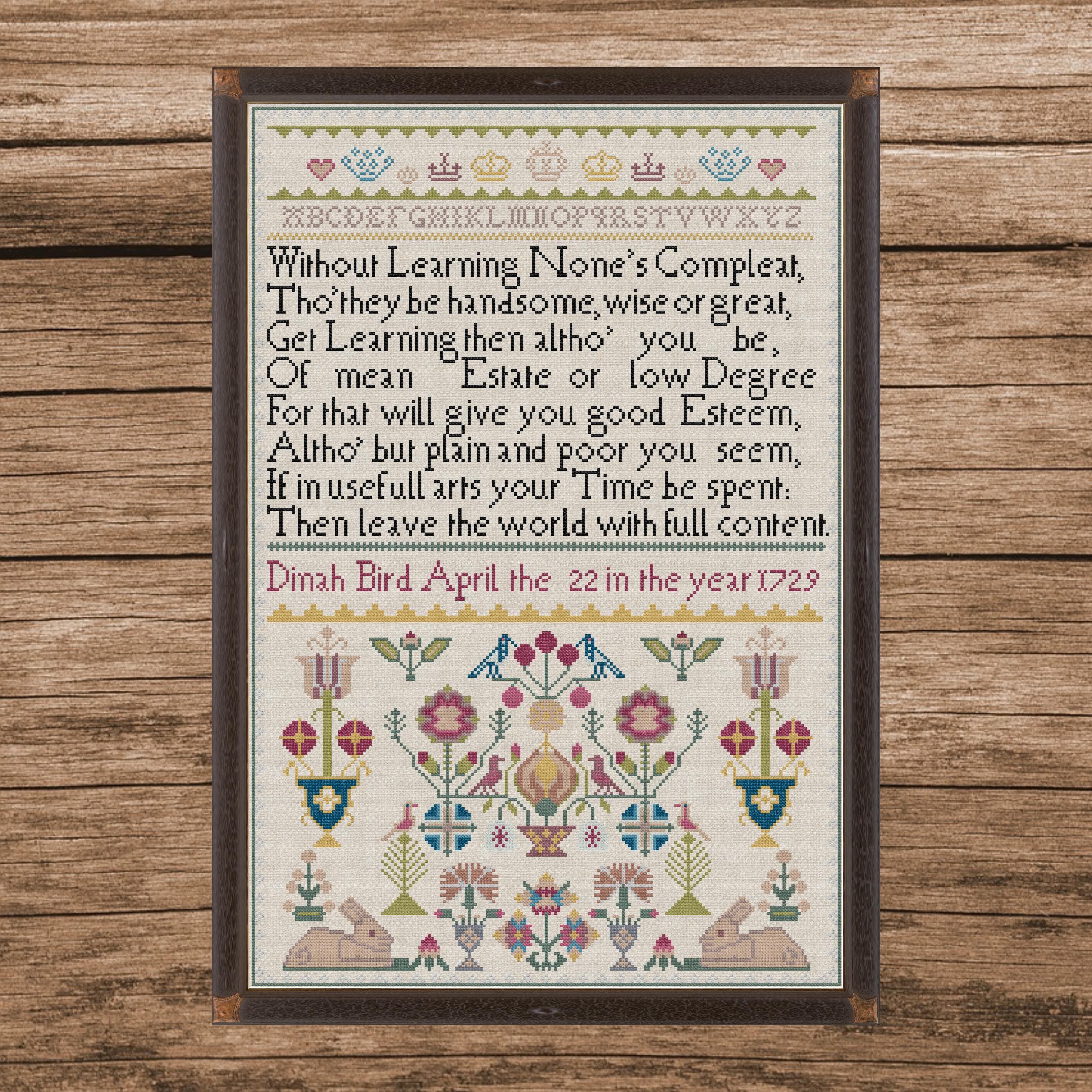 Dinah Bird Sampler 1729 | Counted Cross Stitch Pattern | Antique Sampler | Instant download | PDF | Pattern Keeper | Cross Stitch Saga