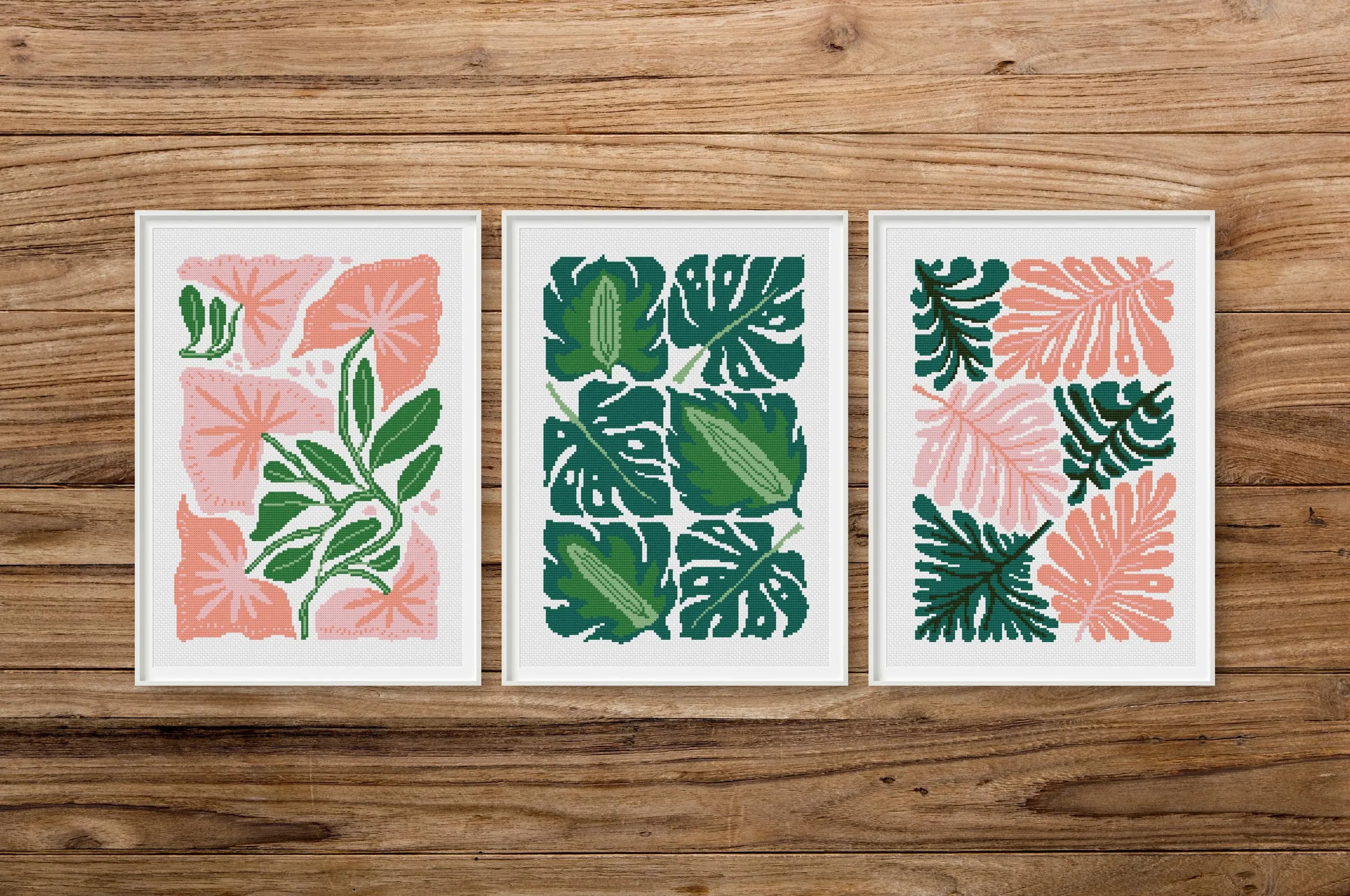 Jungle Floral Cross Stitch Pattern Set | Tropical Leaves (PDF)