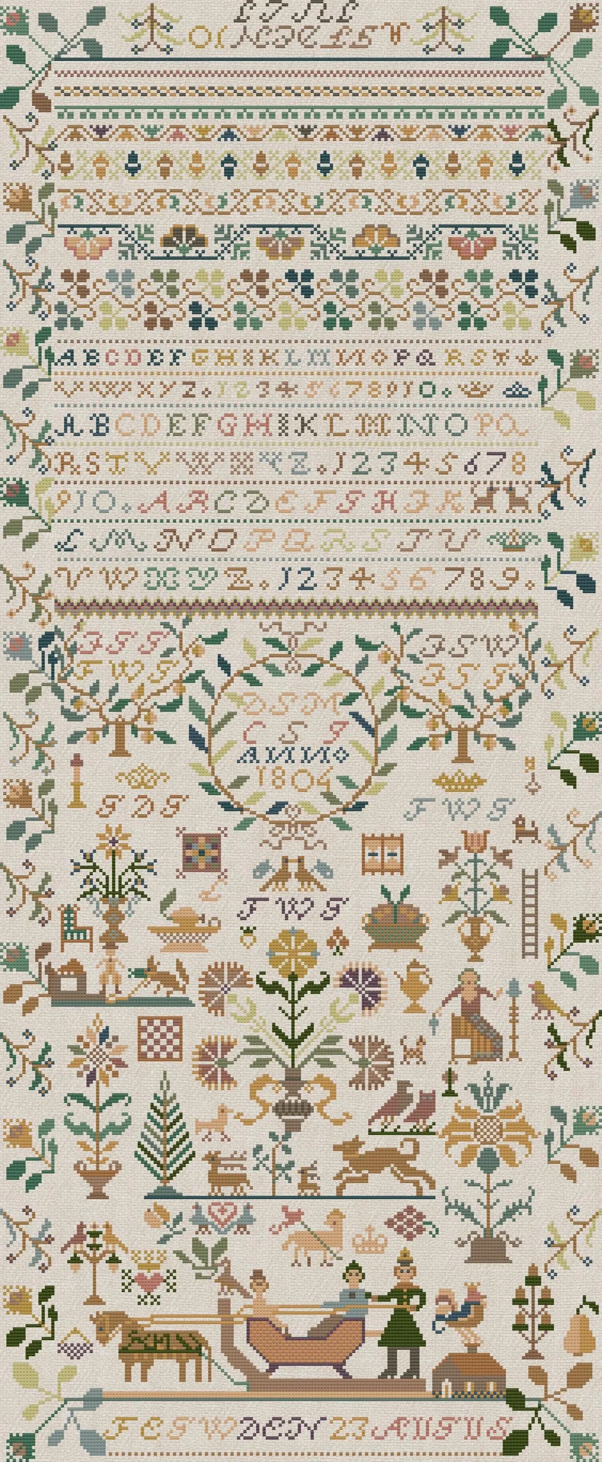 German Sampler 1806 Antique Reproduction Cross Stitch Pattern, Historical Folk Art Embroidery, PDF Chart, Pattern Keeper & Saga Ready - image 2