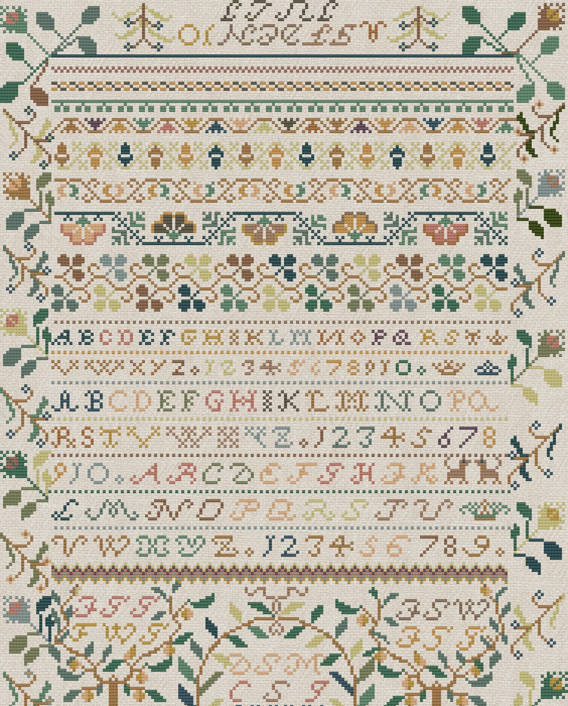 German Sampler 1806 Antique Reproduction Cross Stitch Pattern, Historical Folk Art Embroidery, PDF Chart, Pattern Keeper & Saga Ready - image 3