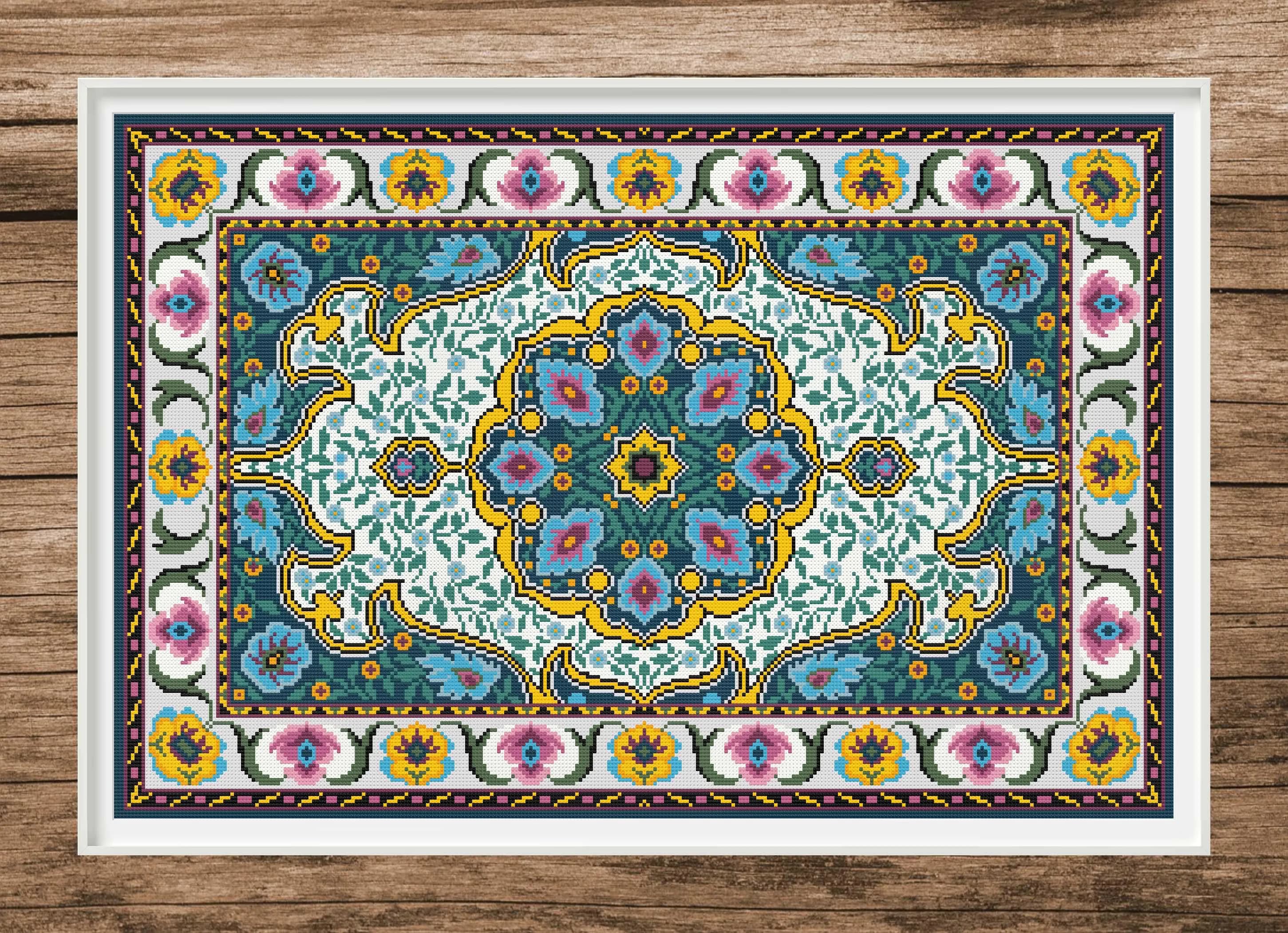 Oriental Rug Cross Stitch Pattern | Floral Carpet Embroidery (PDF)