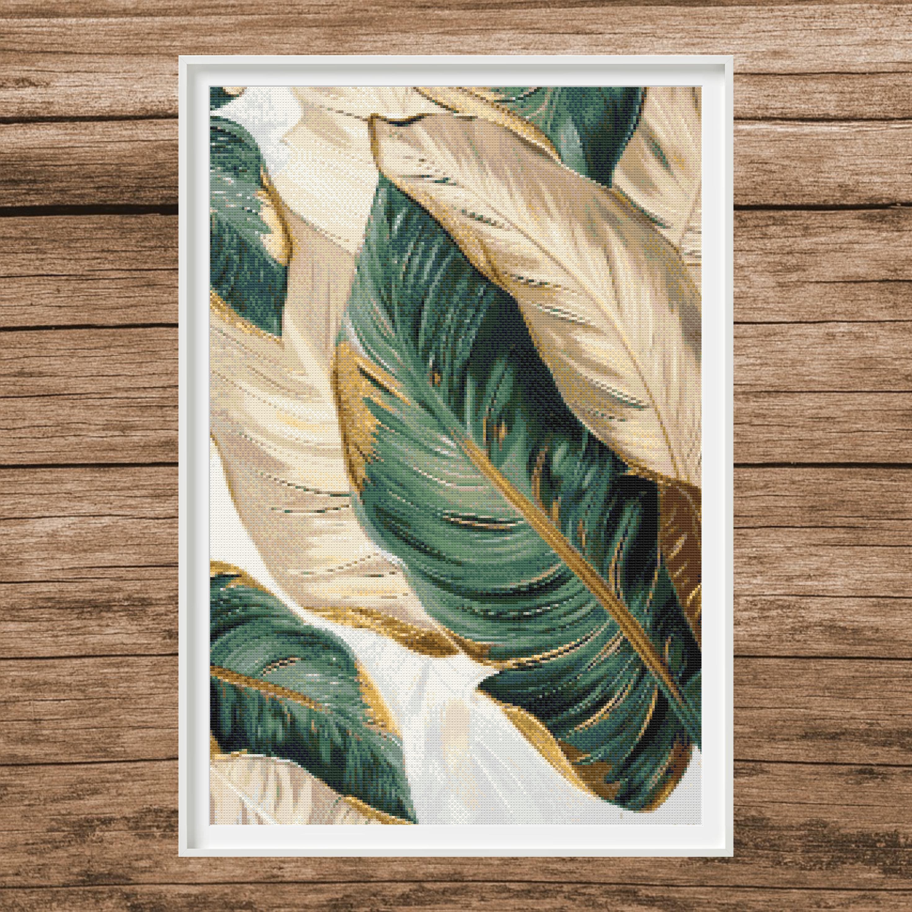 Gold Banana Leaves Cross Stitch Pattern | Tropical Botanical (PDF)