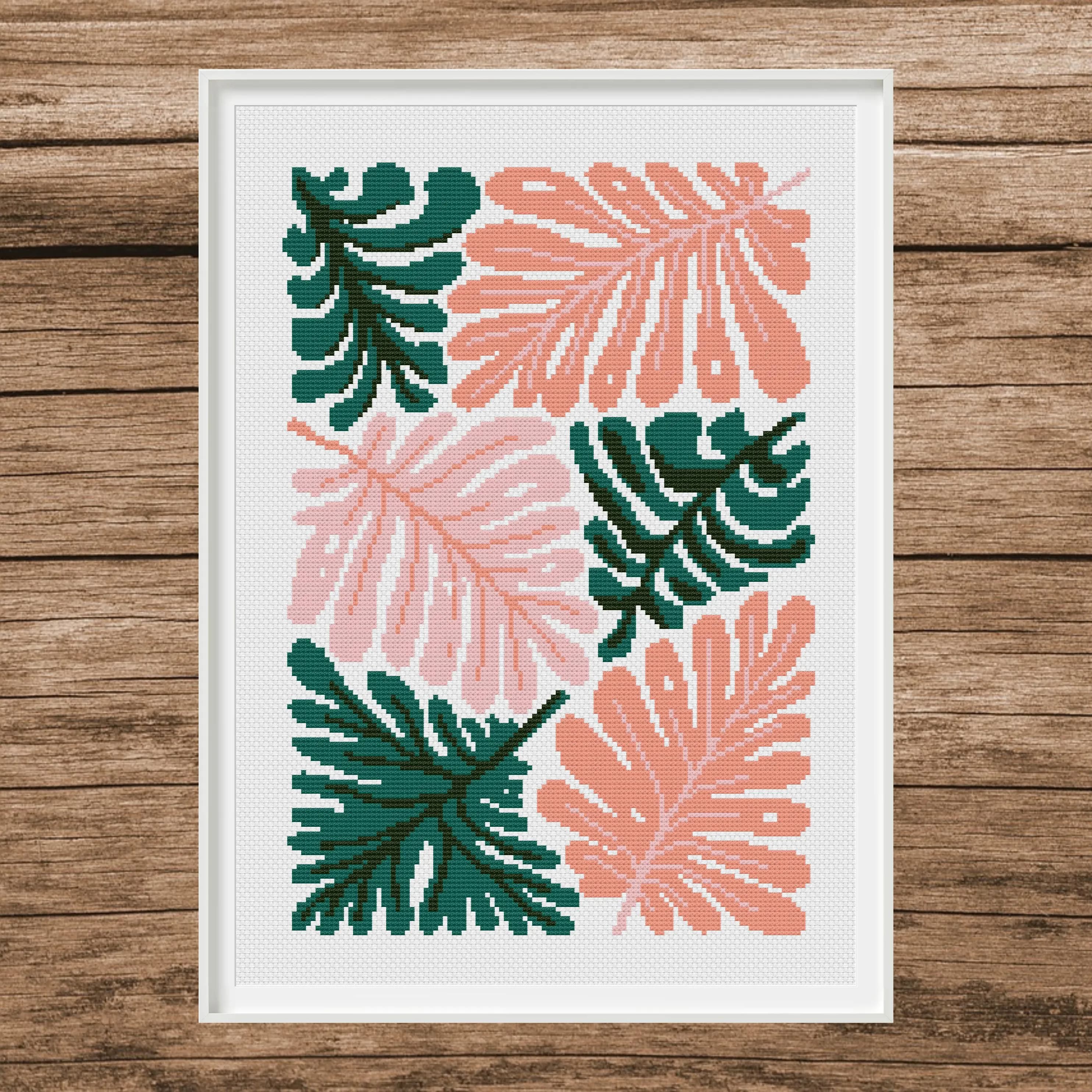 Jungle Floral Cross Stitch Pattern Set | Tropical Leaves (PDF) - image 5