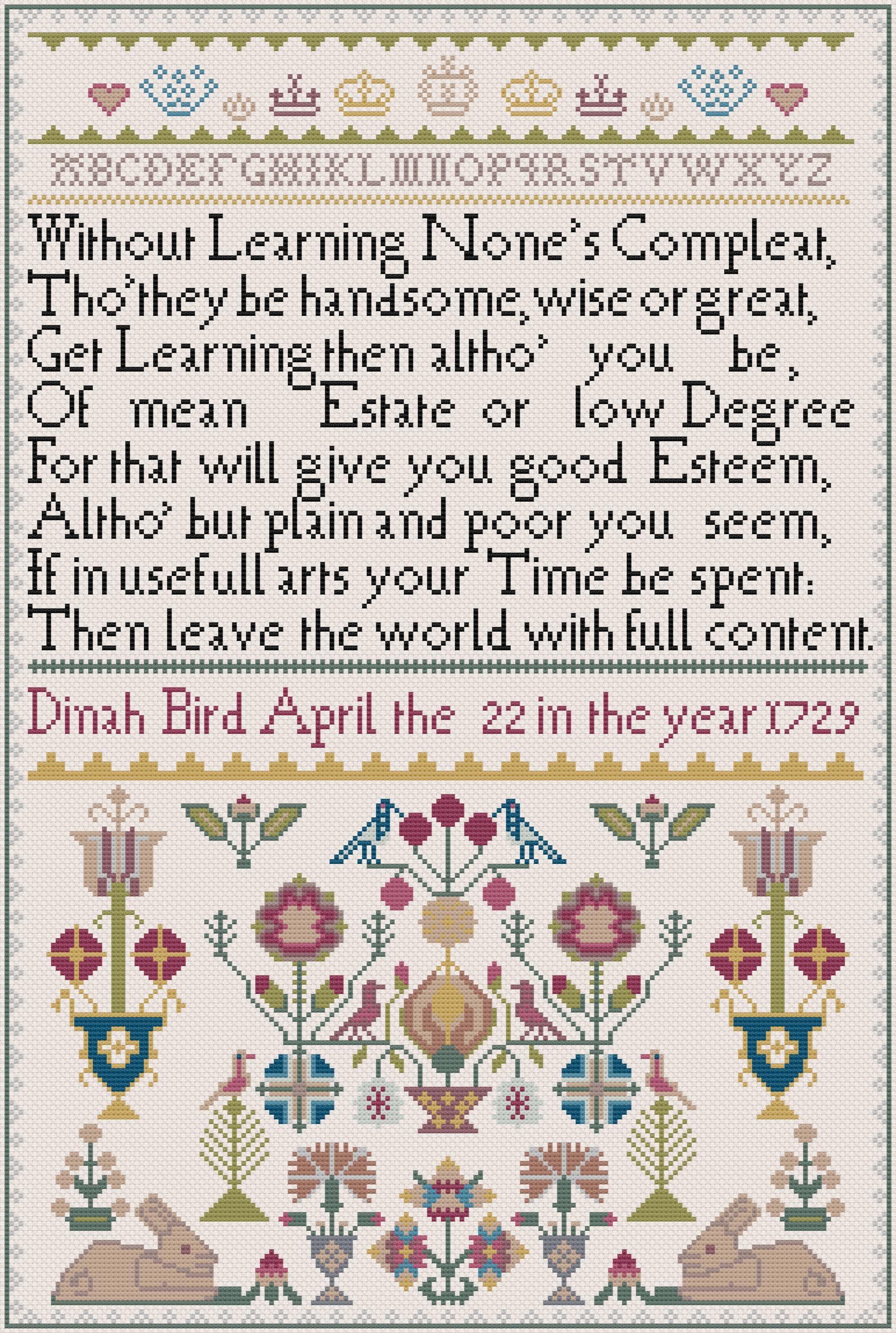 Dinah Bird Sampler 1729 | Counted Cross Stitch Pattern | Antique Sampler | Instant download | PDF | Pattern Keeper | Cross Stitch Saga - image 3