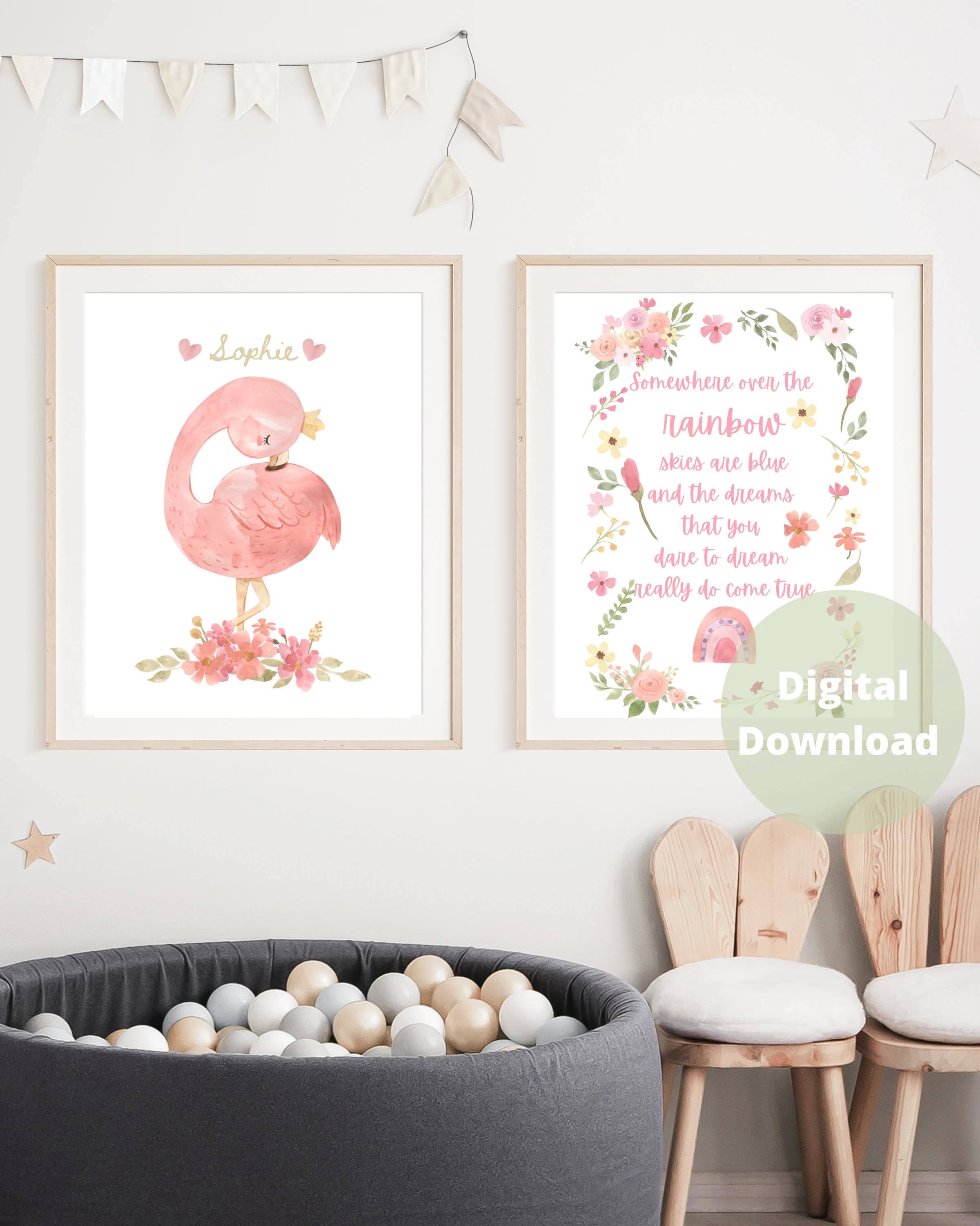 Rainbow Nursery Print, Pink Floral Baby Room Decor (Digital Download) - image 3