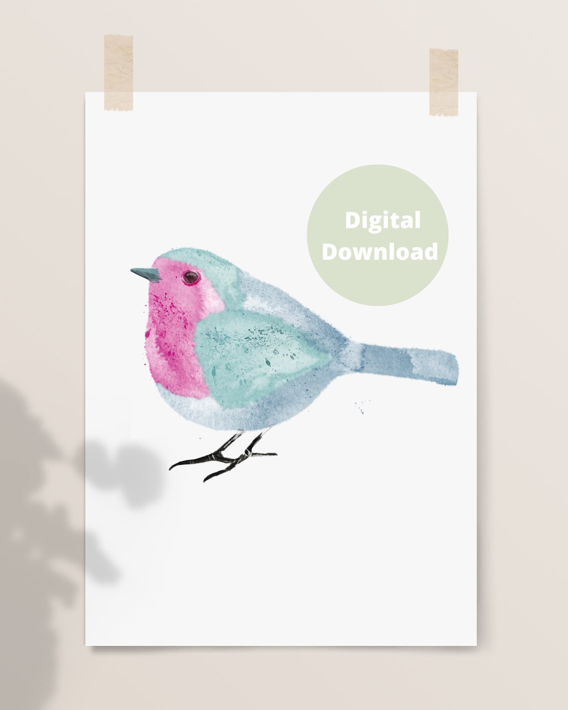 Nursery Wall Art Printable, Pink and Blue Bird Whimsical Watercolour Children’s Illustration (Digital Download) - image 4