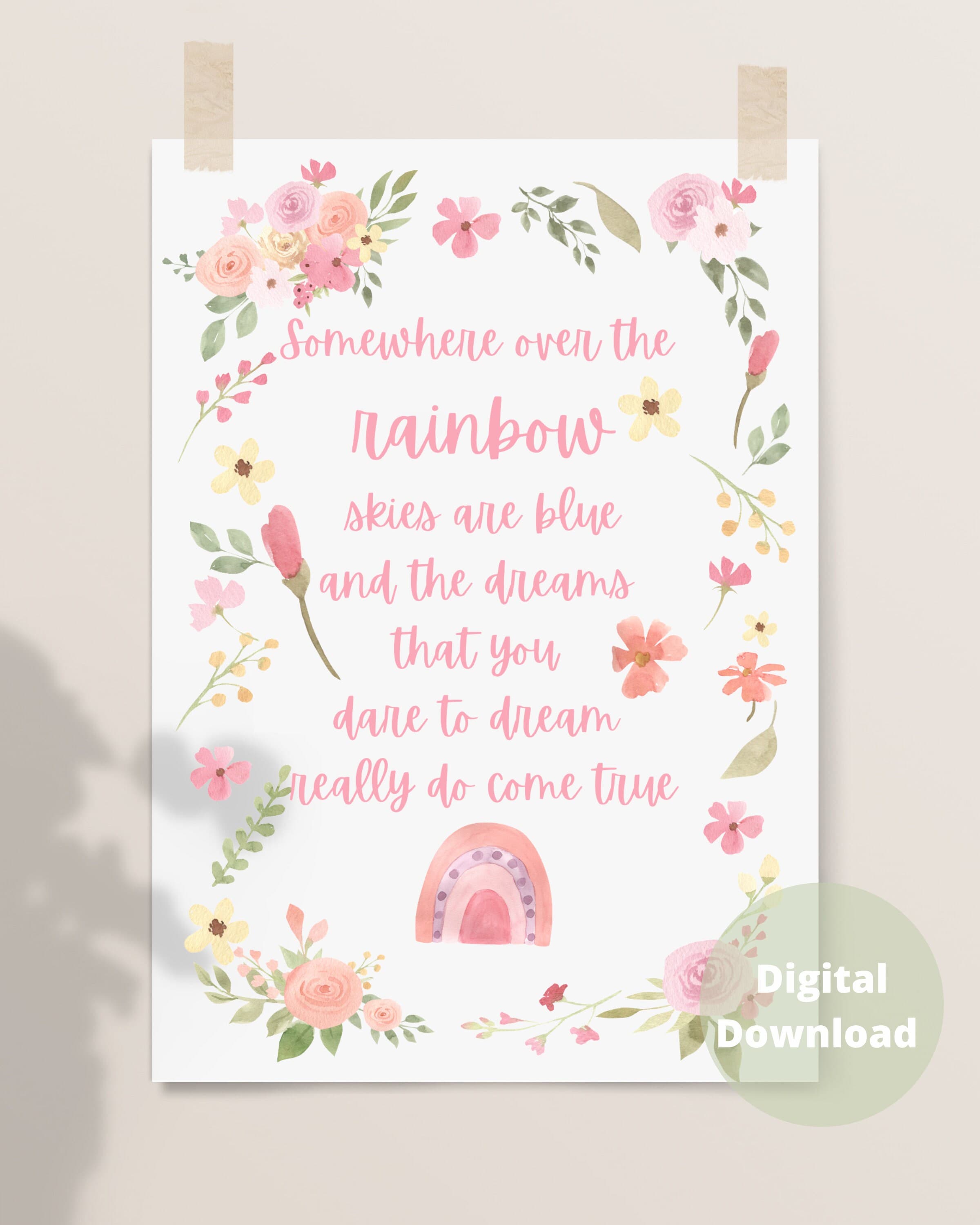 Rainbow Nursery Print, Pink Floral Baby Room Decor (Digital Download) - image 5
