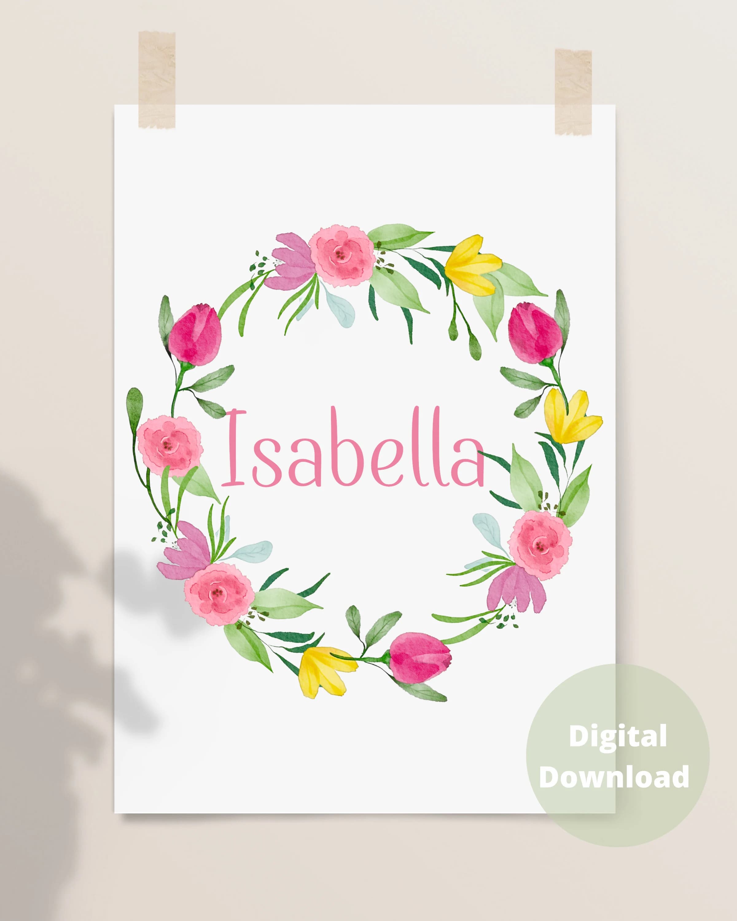 Personalized Floral Wreath Print, Pink Watercolor Nursery Decor (Digital Download) - image 4