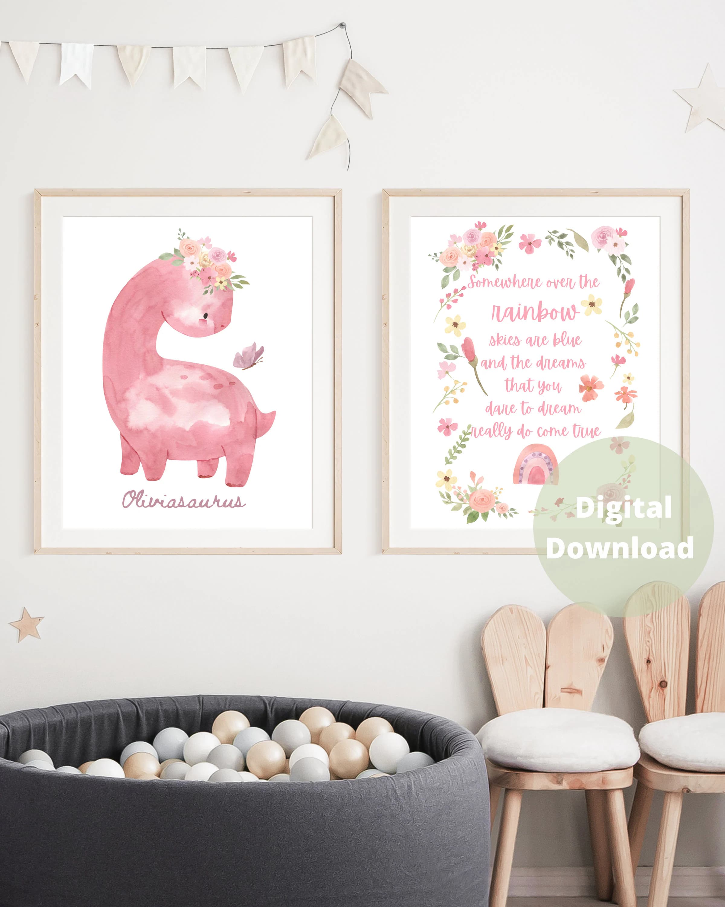 Rainbow Nursery Print, Pink Floral Baby Room Decor (Digital Download) - image 4