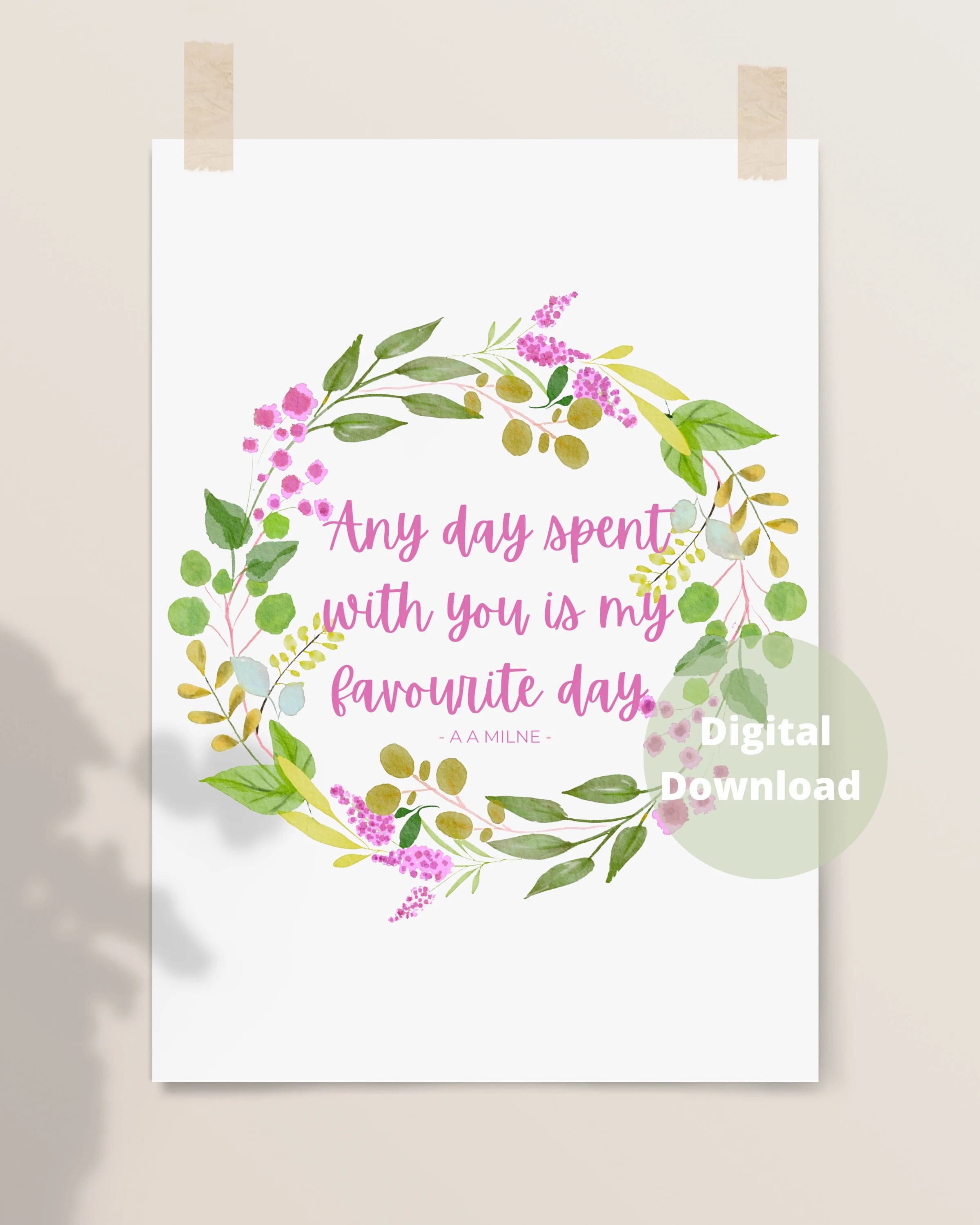 Winnie the Pooh Nursery Print, Purple Floral Wreath (Digital Download) - image 4
