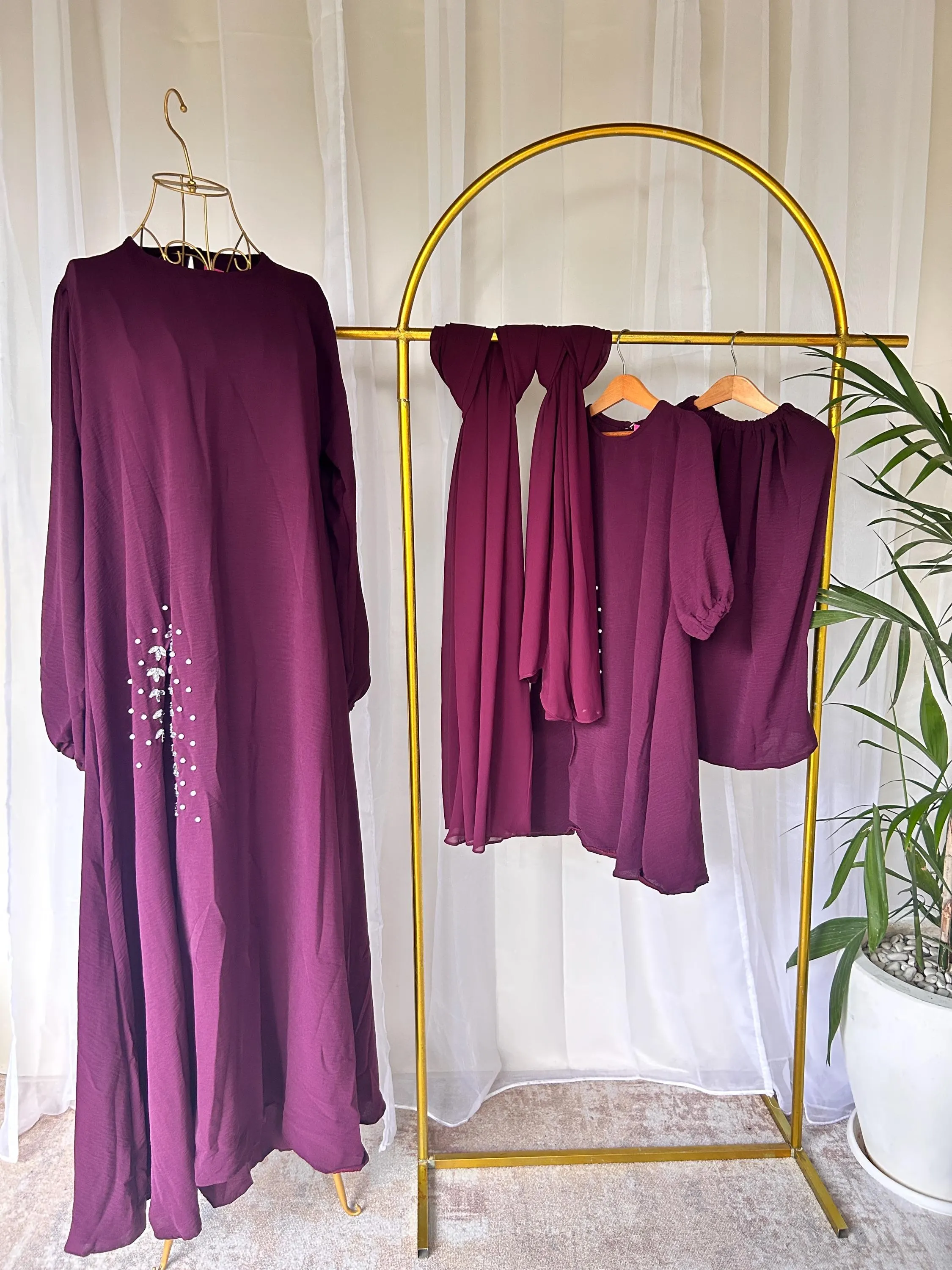 SAFA Burgundy Me & Mommy Hijab Set Luxury Matching Skirt, Top and Hijab Outfit