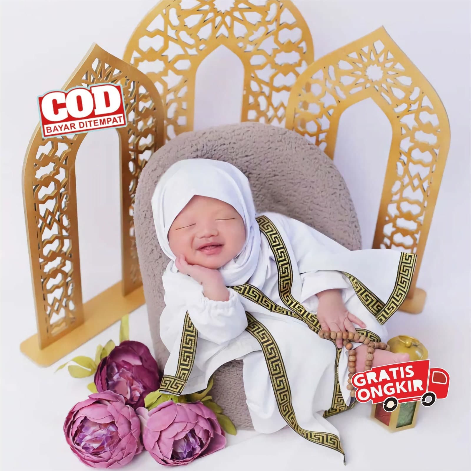 MEDINA baby girl abaya sets, 0-24 months baby girl arabian dress sets hijab - image 5