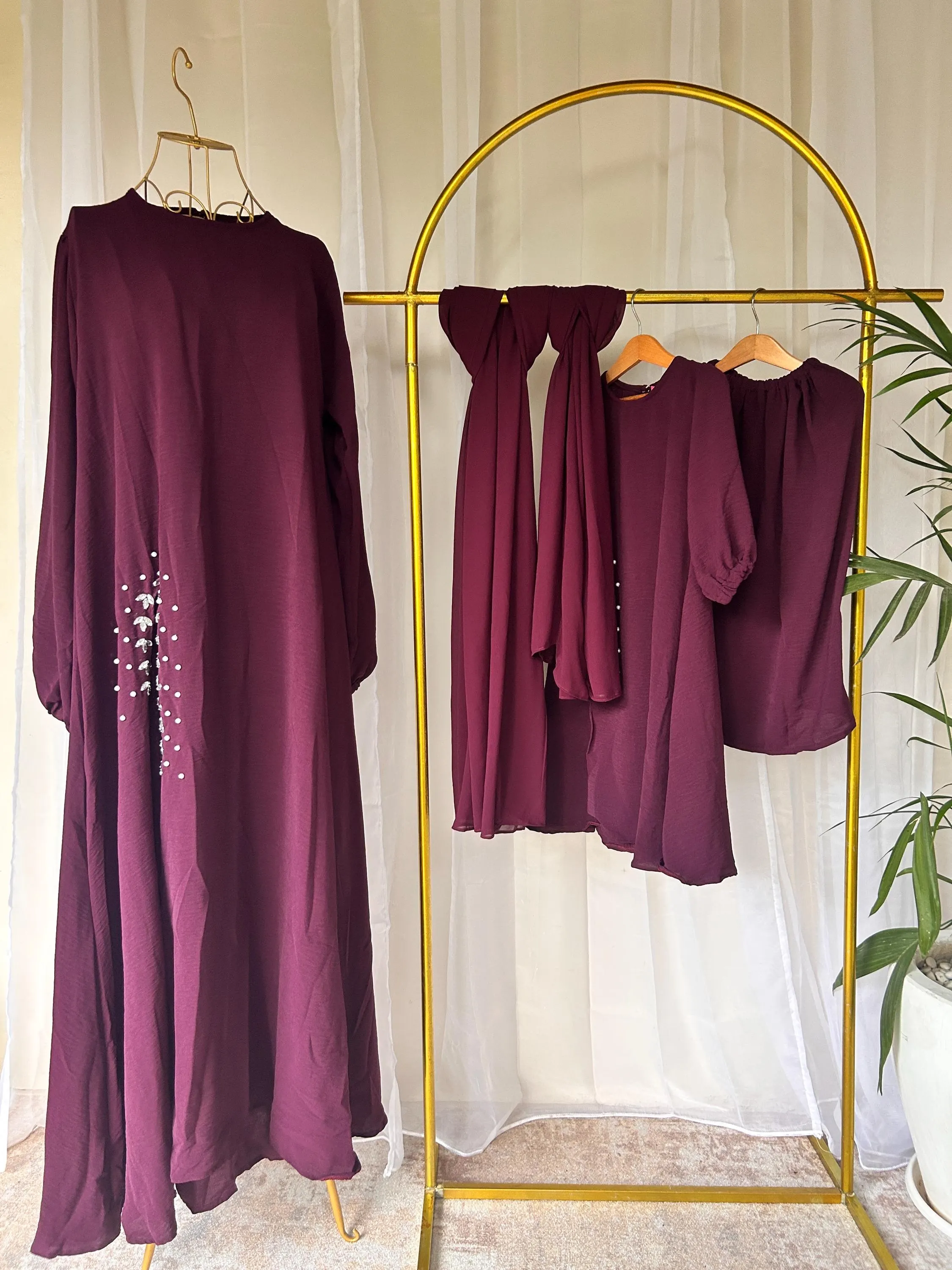 SAFA Burgundy Me & Mommy Hijab Set Luxury Matching Skirt, Top and Hijab Outfit - image 4