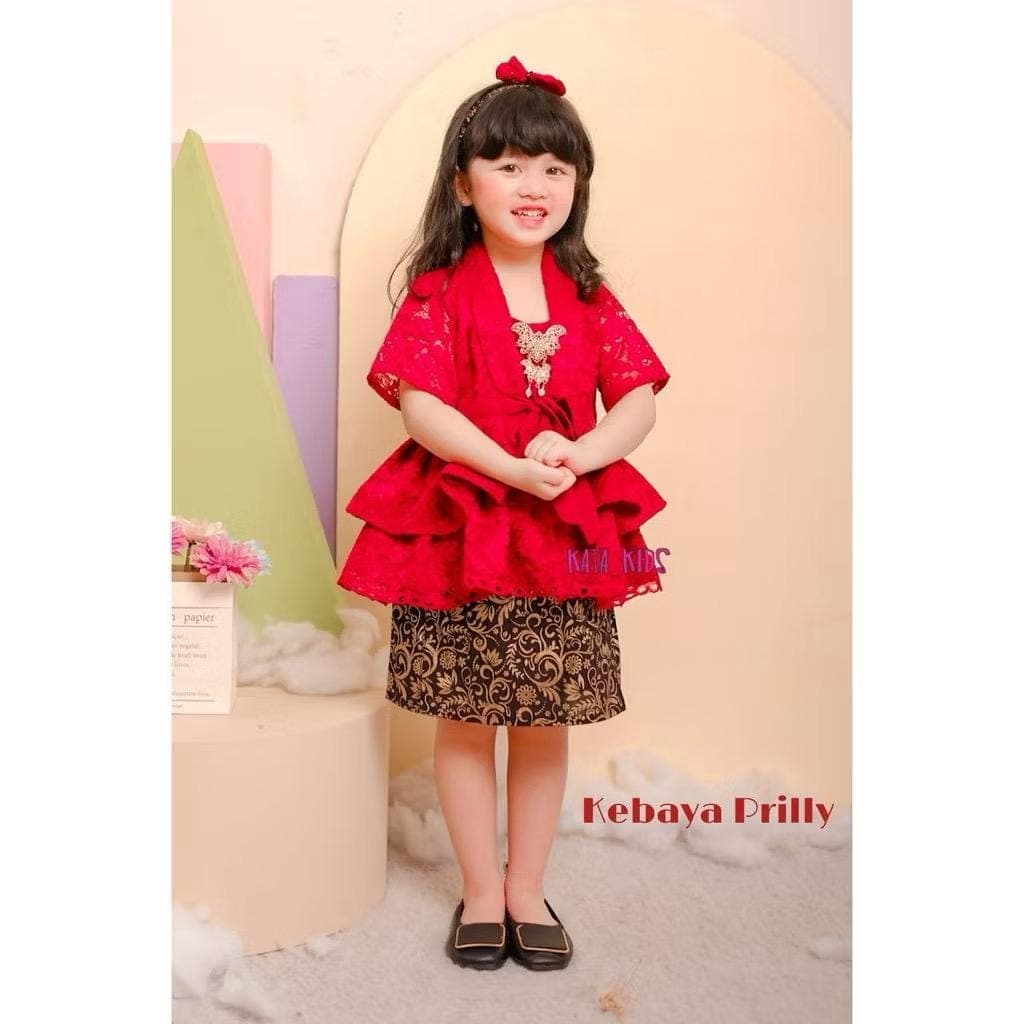PRILLY MAROON 1-10 year baby Kebaya, Baby batik sets, baby Kebaya sets batik - image 3