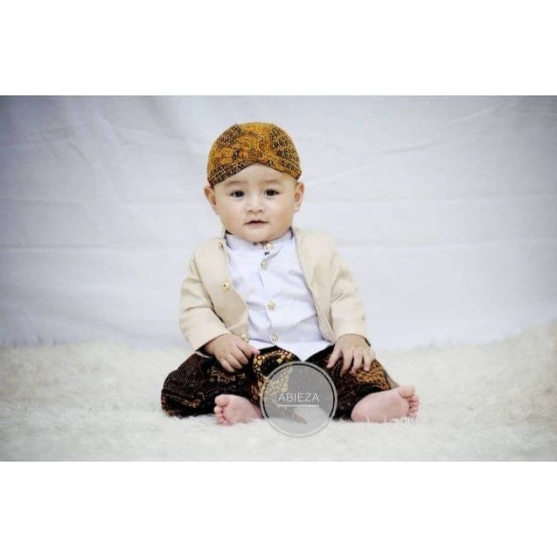0-12 months Batik Beskap sets baby boy Cream, Baby boy batik costume