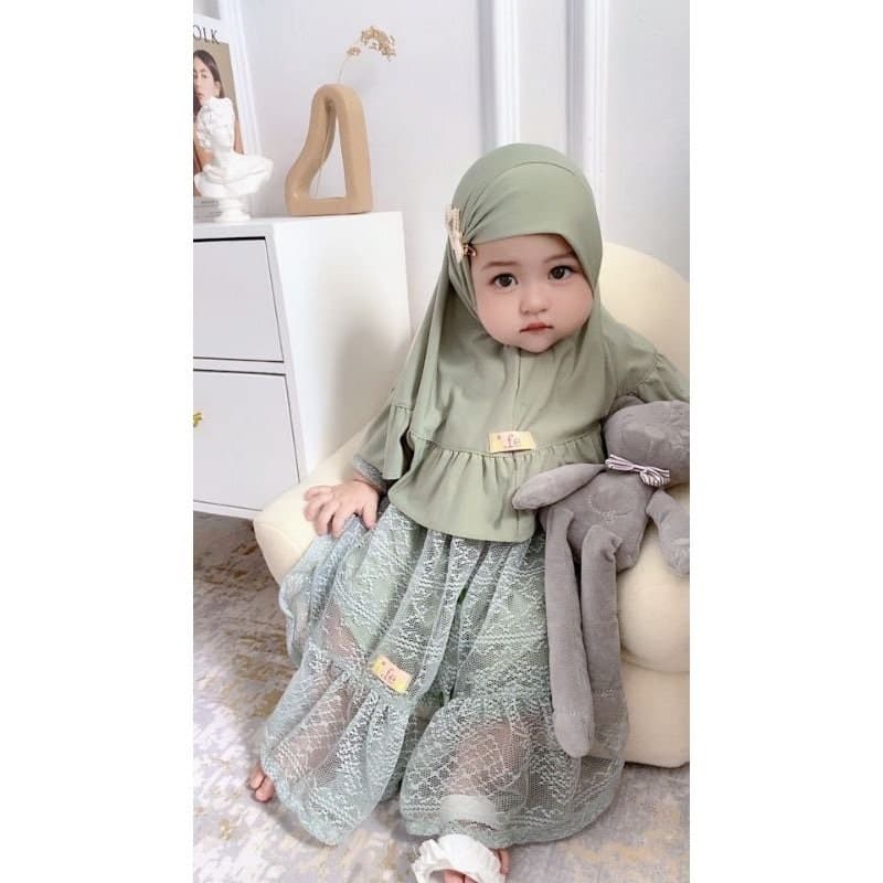 IVORY 1-2 months Baby abaya Sets Hijab, muslim baby hijab sets, baby dress hijab wedding - image 4