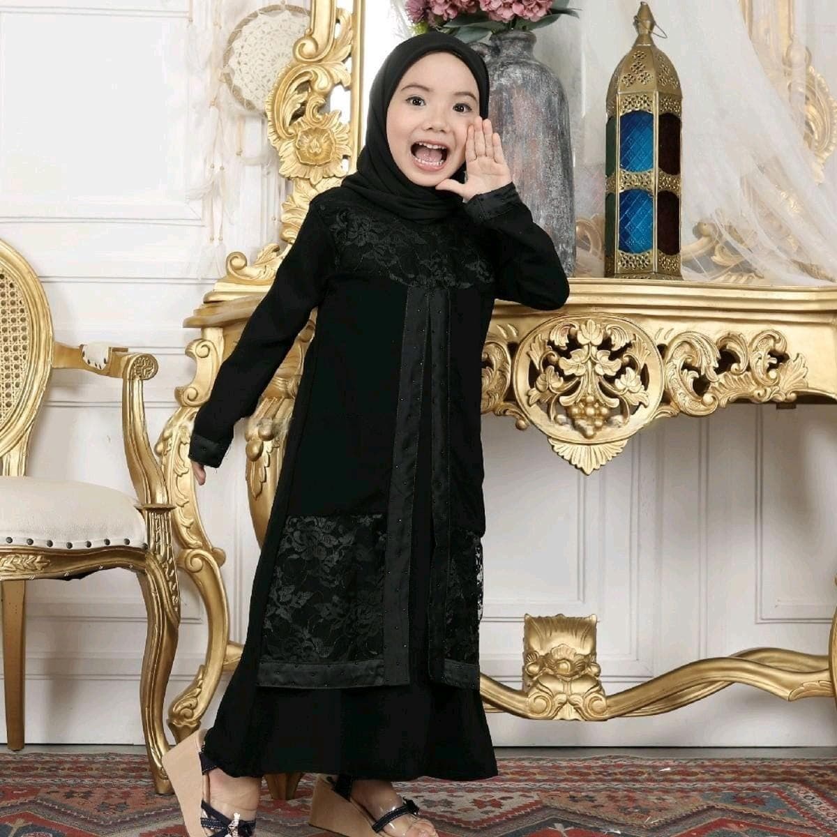 Mommy and Me Black Lace Abaya Set | Matching Mother Daughter Eid and Ramadan Dress - image 3