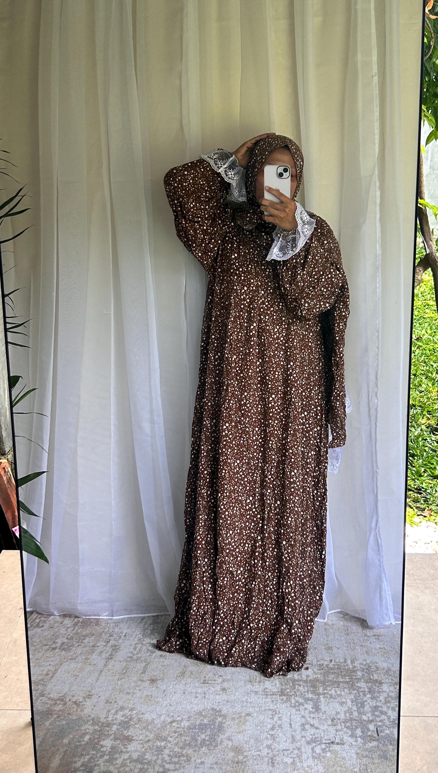 Brown Floral Prayer Dress with Attached Hijab | Flowing A-Line Salah Dress | Modest Muslim Wear - image 5