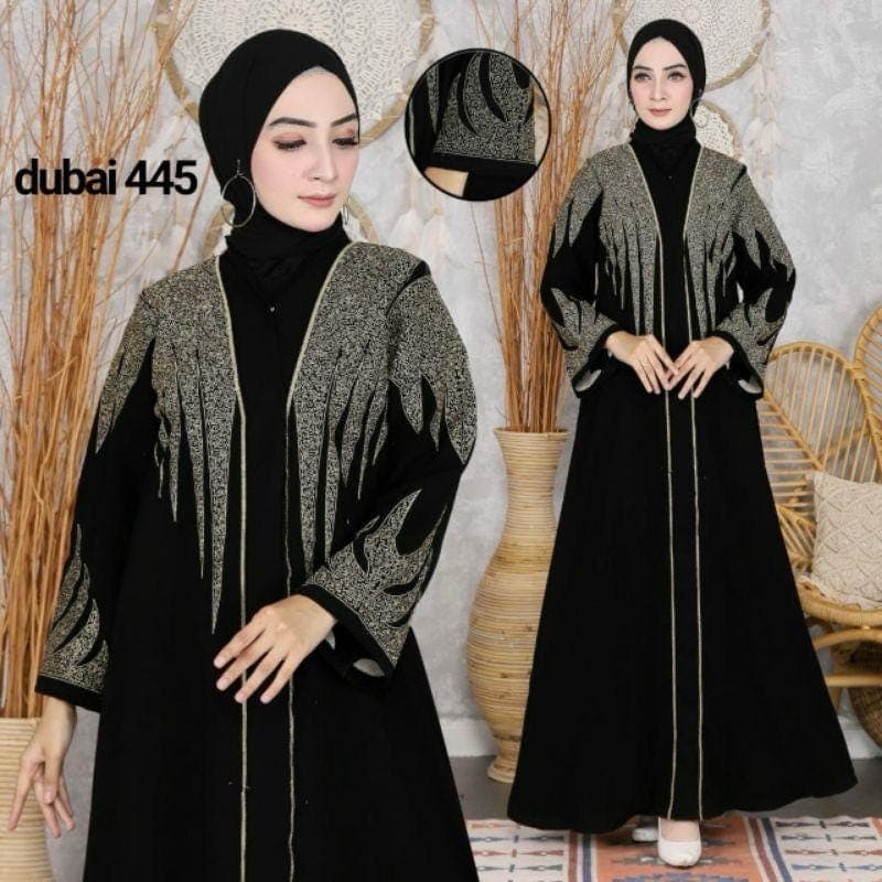 Gold Zyva Mommy and Me Black Abaya Set with Gold Embroidery, Girls' Muslim Dress - image 3