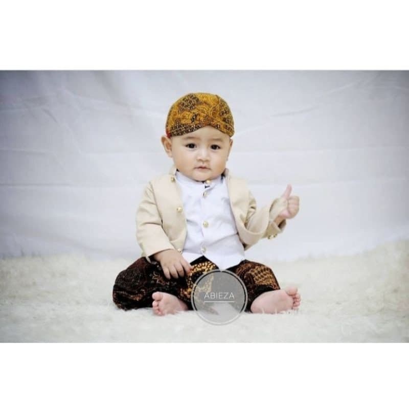 0-12 months Batik Beskap sets baby boy Cream, Baby boy batik costume - image 4