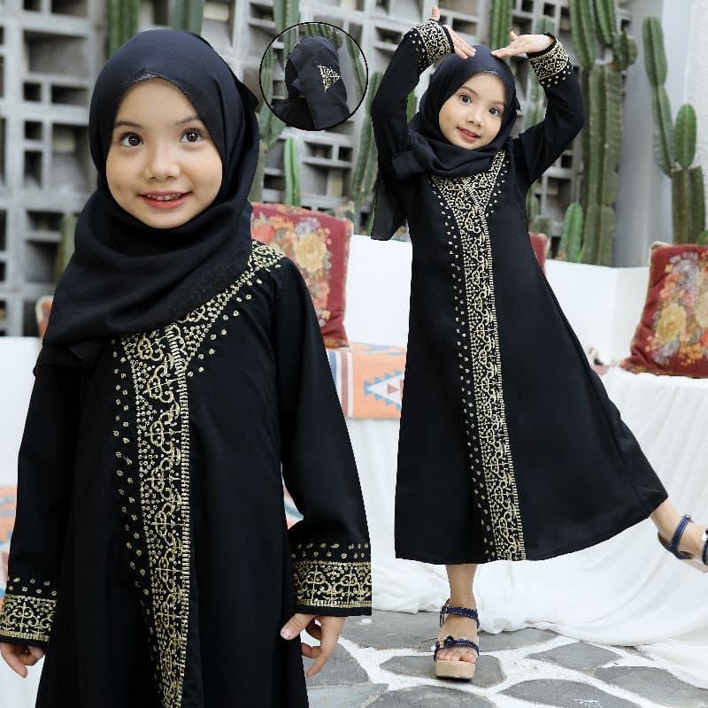 JALABIYAH Black baby girl abaya set pashmina, Saudi baby girl abaya sets, Umrah baby girl abaya set