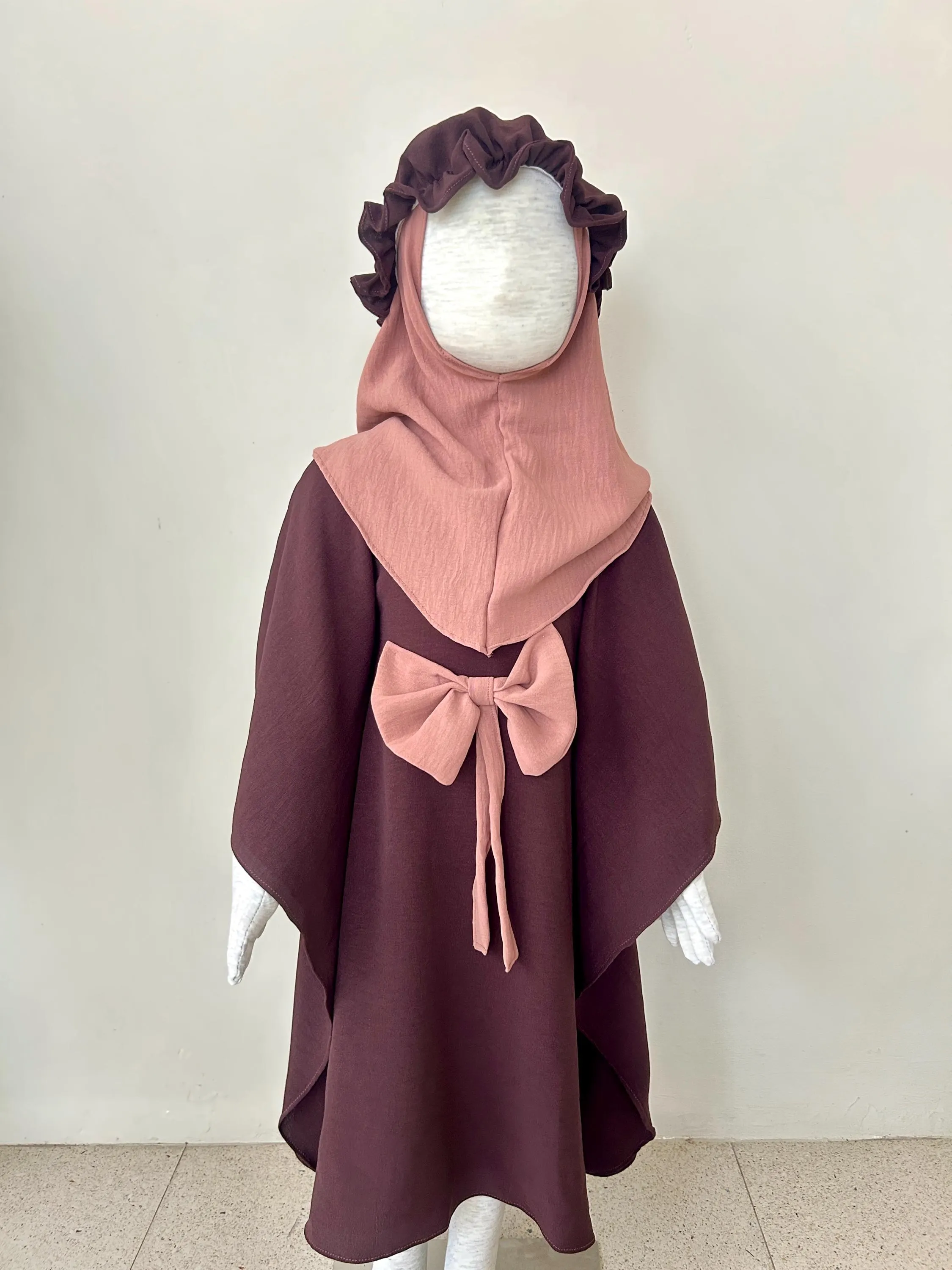 HASNA KAFTAN Brown 0 - 2 years old Batwing Baby Abaya Set, Modest Muslim Autumn Outfit