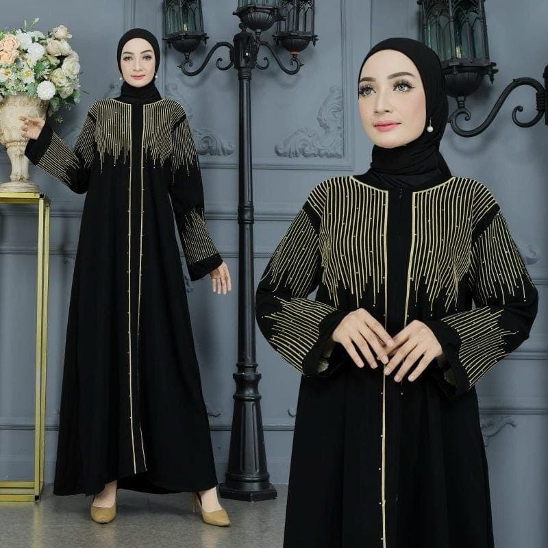 Gold Zyva Mommy and Me Black Abaya Set with Gold Embroidery, Girls' Muslim Dress - image 4