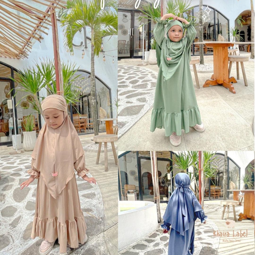 SAFIYYAH Sage Green Baby Syar'i Hijab Set: Ruffled Muslim Dress - image 3