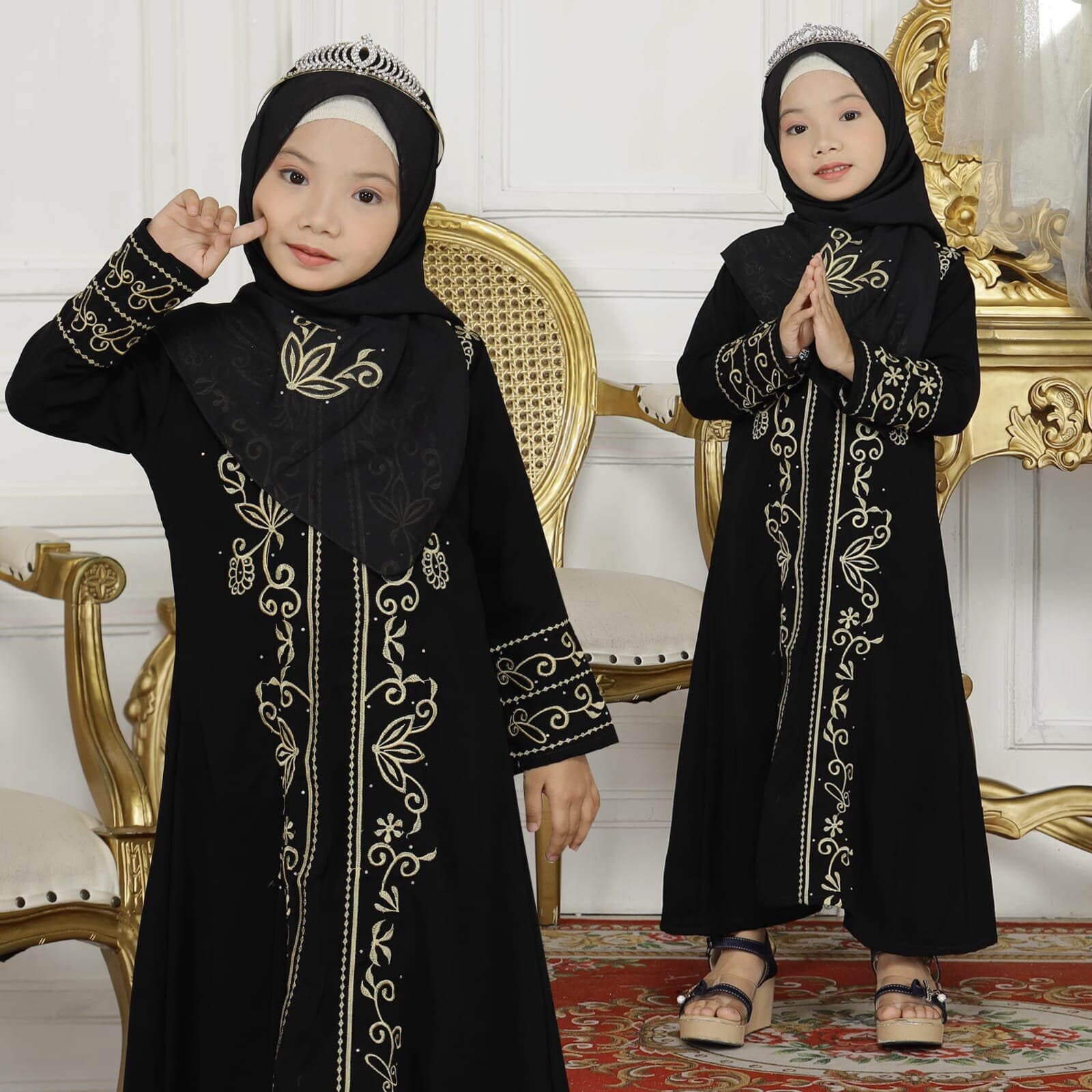 Adiva Black baby girl abaya set pashmina, Saudi baby girl abaya sets, Umrah baby girl abaya set