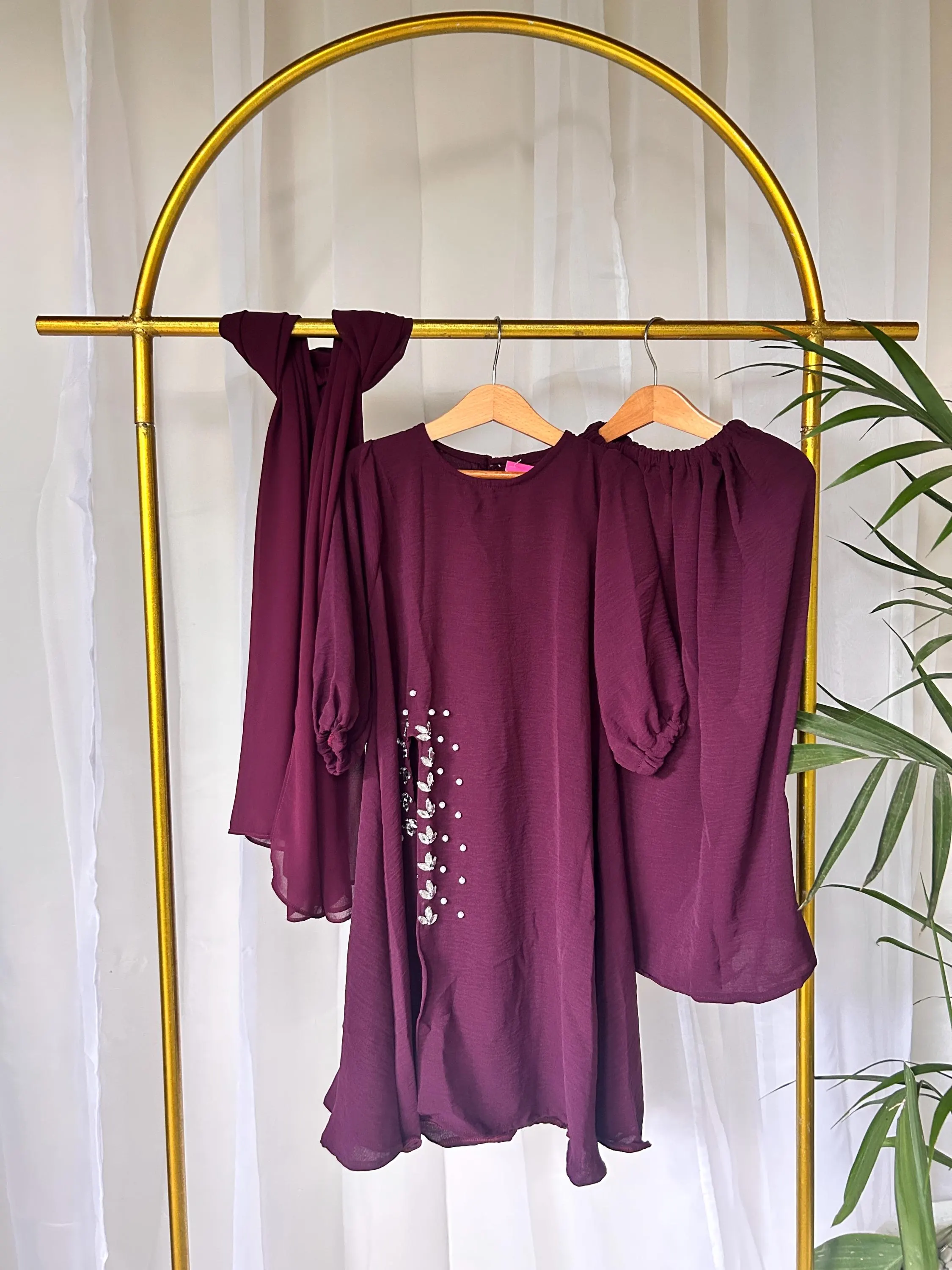 SAFA Burgundy Me & Mommy Hijab Set Luxury Matching Skirt, Top and Hijab Outfit - image 3