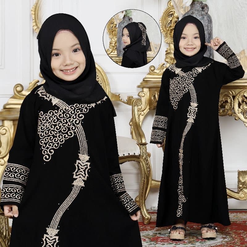 TURKEY 1229 Black baby girl abaya set pashmina, Saudi baby girl abaya sets, Umrah baby girl abaya set