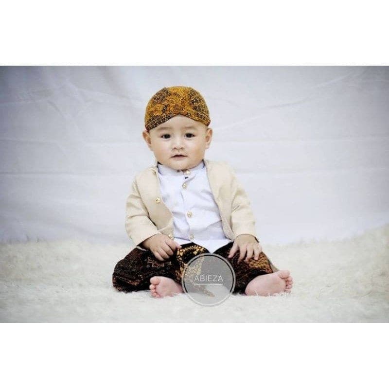 0-12 months Batik Beskap sets baby boy Cream, Baby boy batik costume - image 3